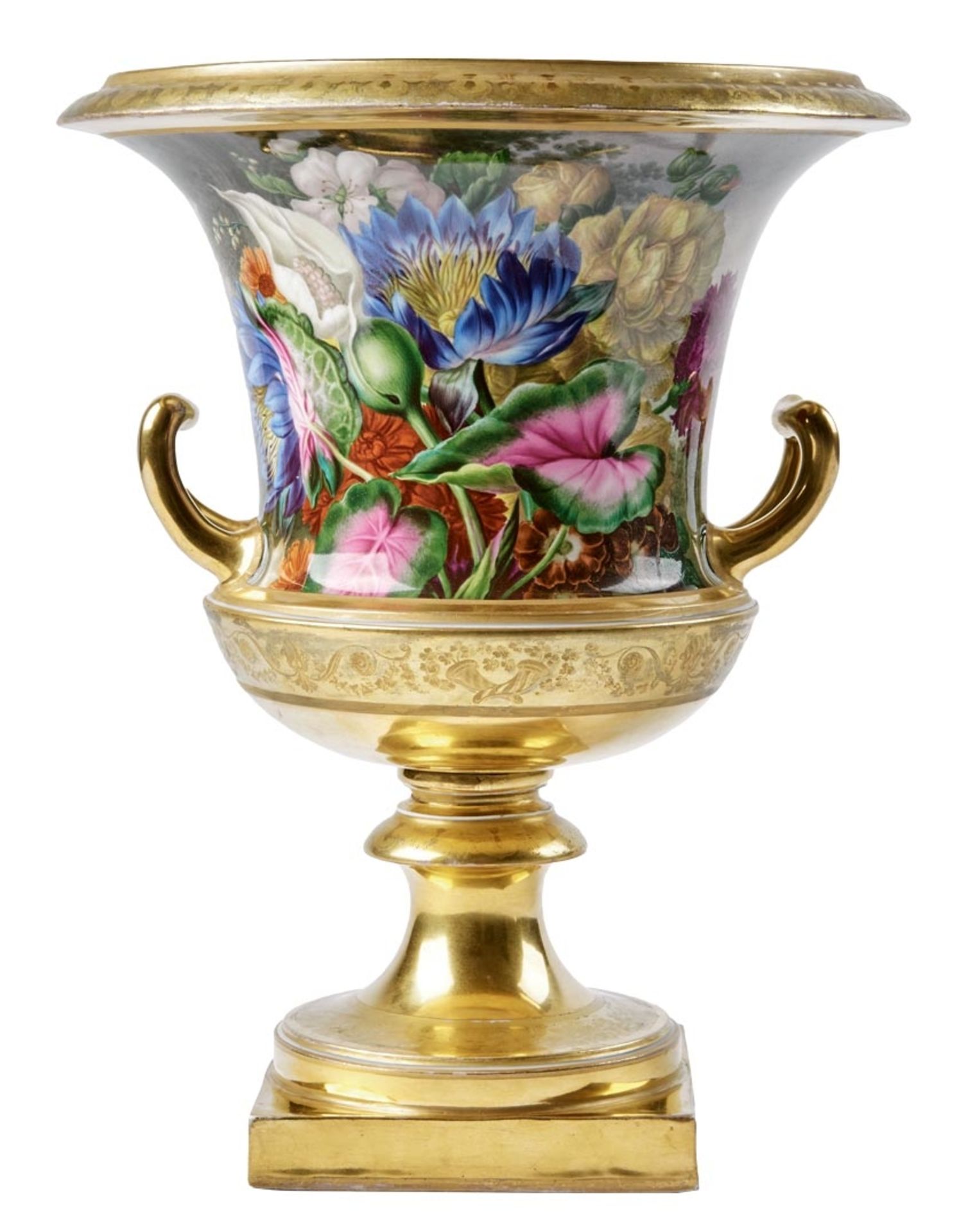 Kratervase mit Blumendekor