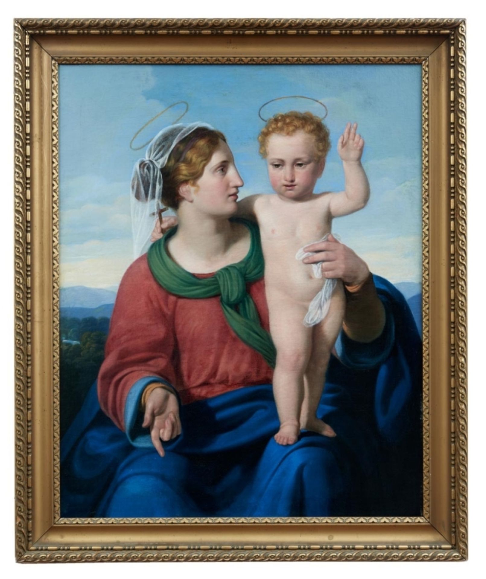 Madonna mit Kind vor weiter Landschaft
