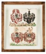 Blatt mit vier Wappen-Miniaturen