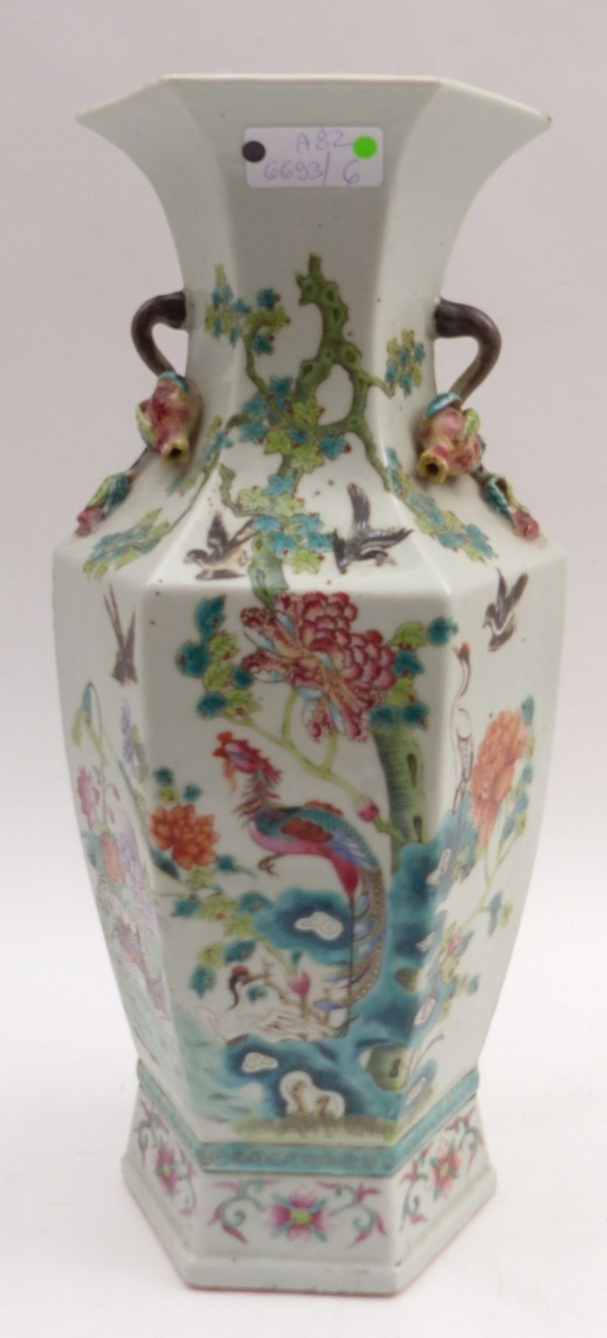 Sechskantvase mit Vogeldekor China, - Image 4 of 14