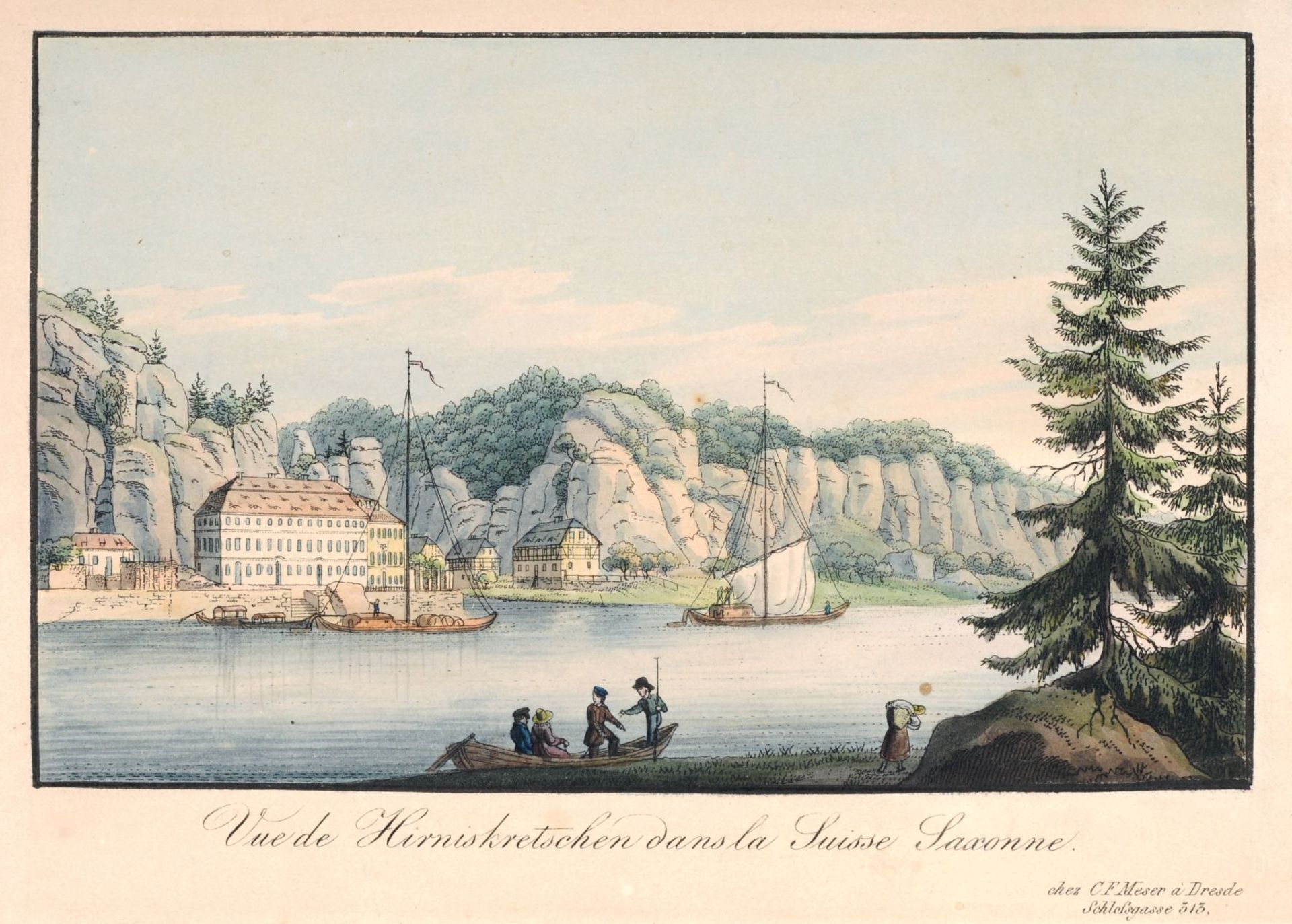 C. F. Meser "Vue de Hirniskretschen dans la Suisse Saxonne". Um 1830.