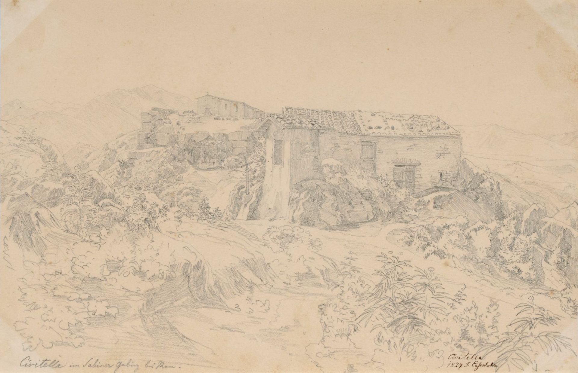 Friedrich Eisenlohr (zugeschr.) "Civitella im Sabiner Gebürg bei Rom". 1827.