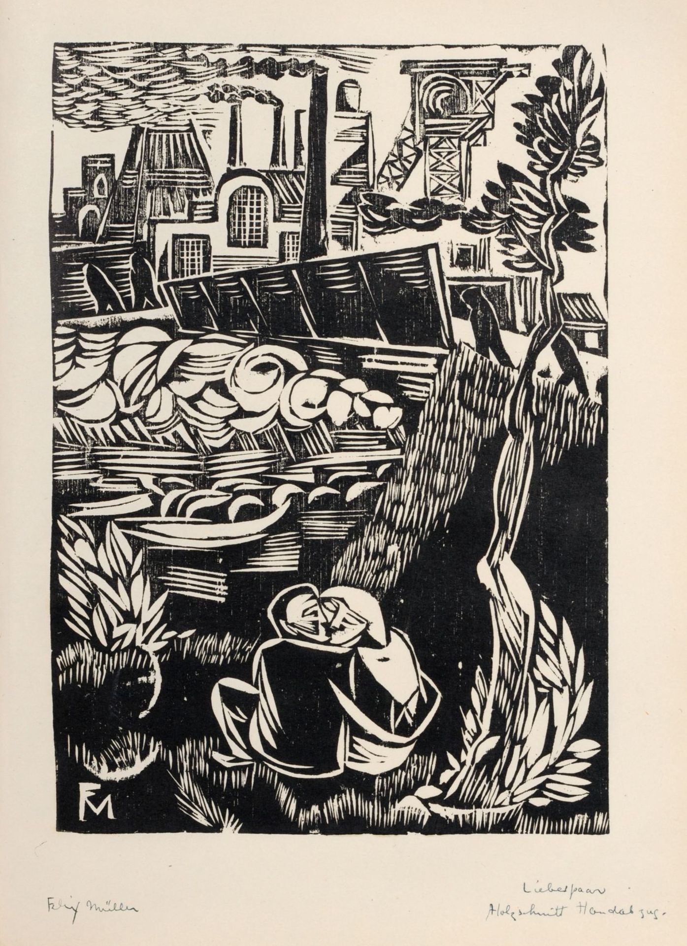 Conrad Felixmüller "Liebespaar (vor Industrielandschaft)". 1923.