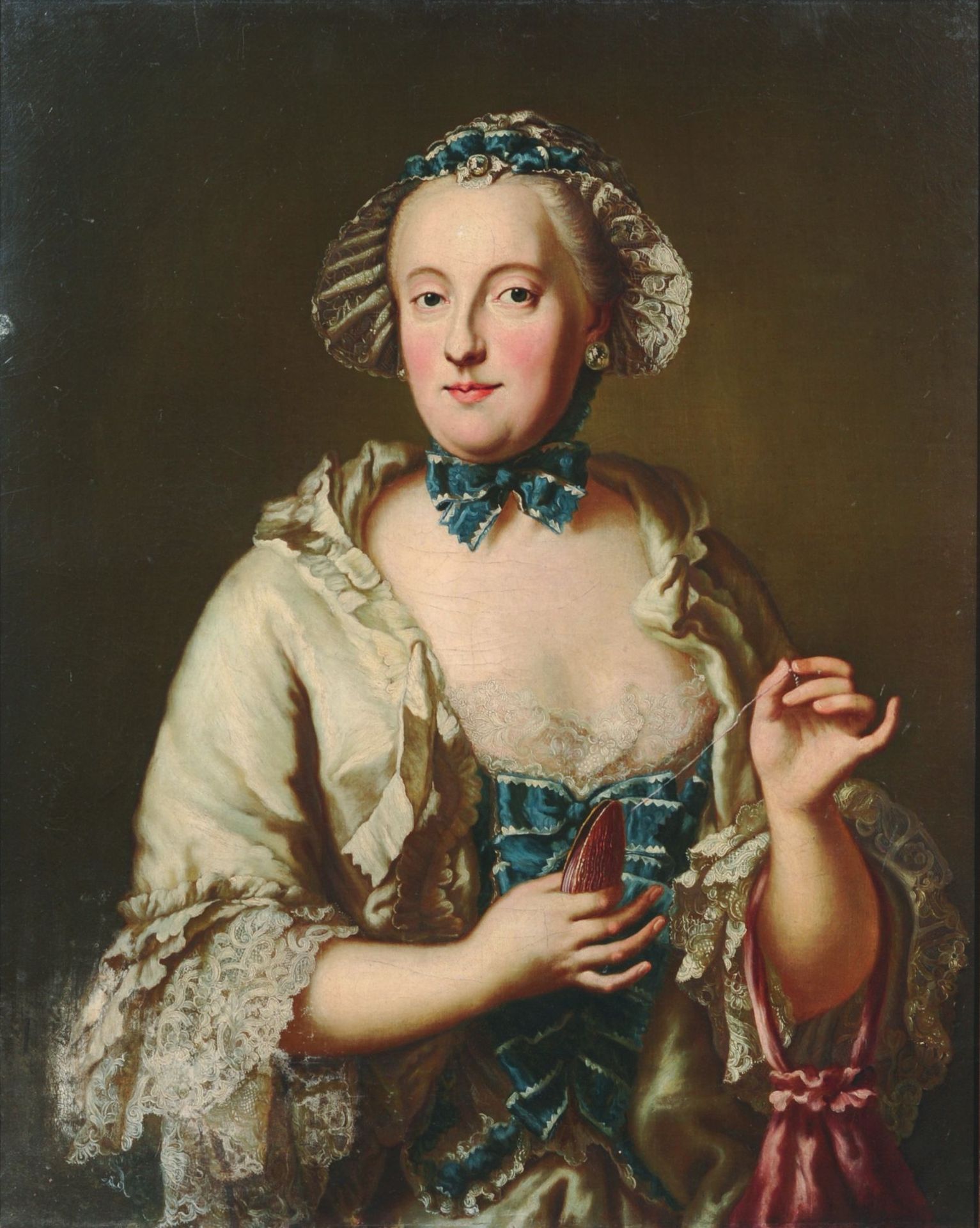 Wohl sächsischer Maler (nach George Desmarées) "Dame mit Occhi-Schiffchen" (Porträt der Maria A...