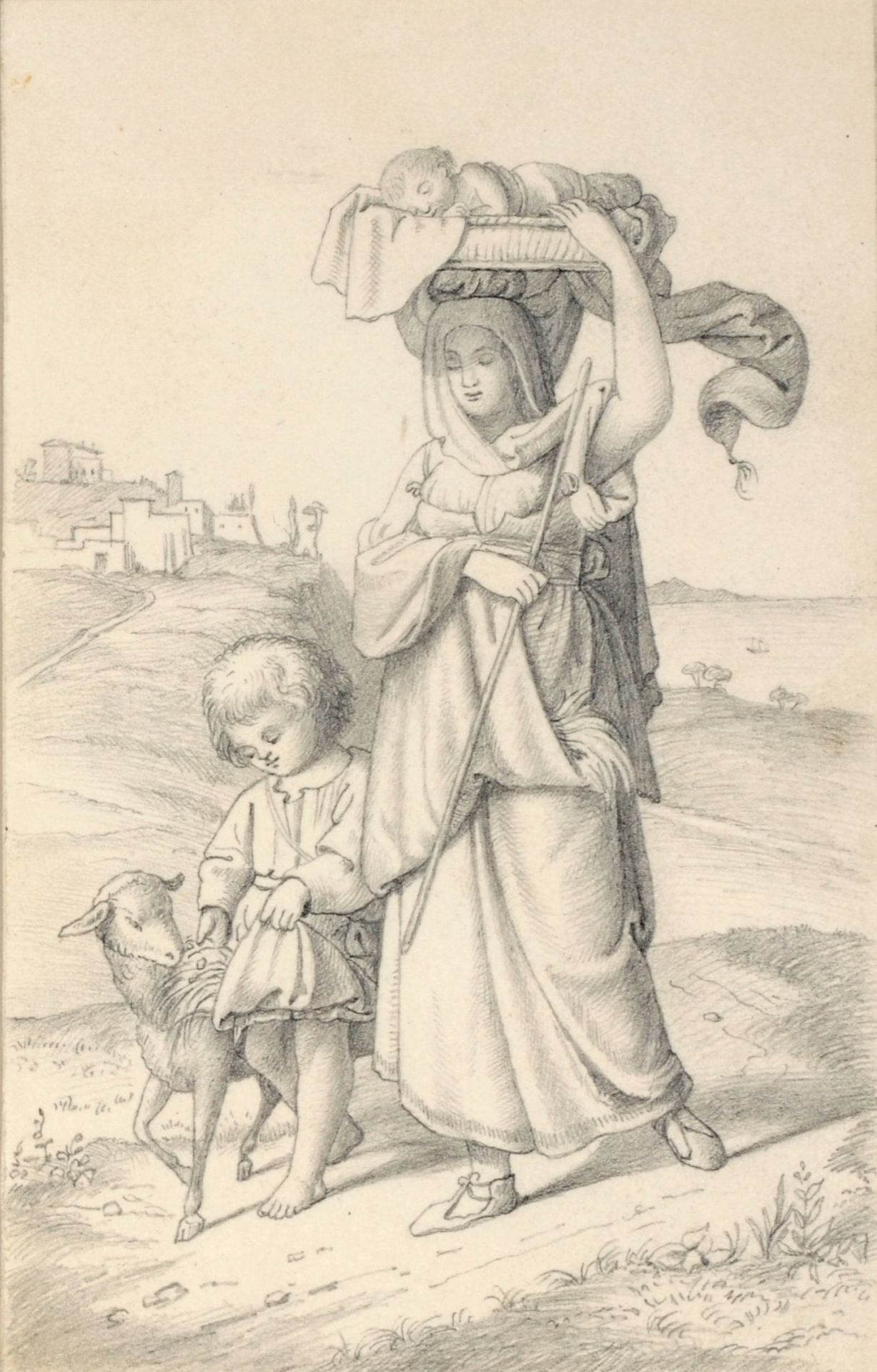Friedrich von Olivier (zugeschr.), Römerin mit ihren Kindern / Mutter mit ihren Kindern an der ... - Image 2 of 2