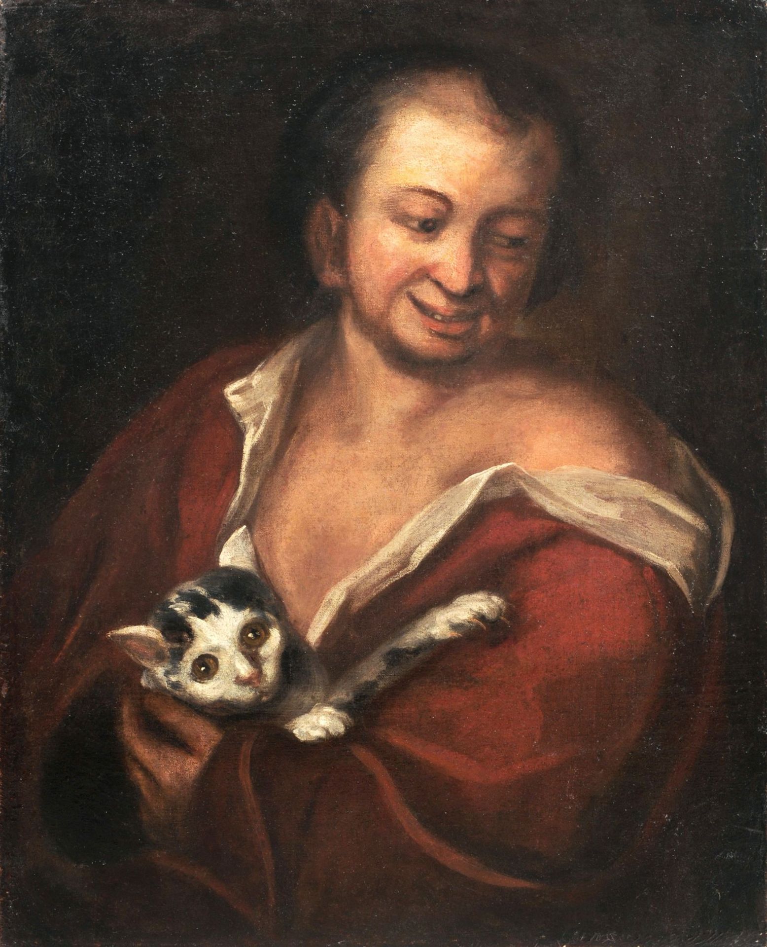 Spanischer (?) Maler, Mann mit Katze. Spätes 17. Jh./18. Jh.