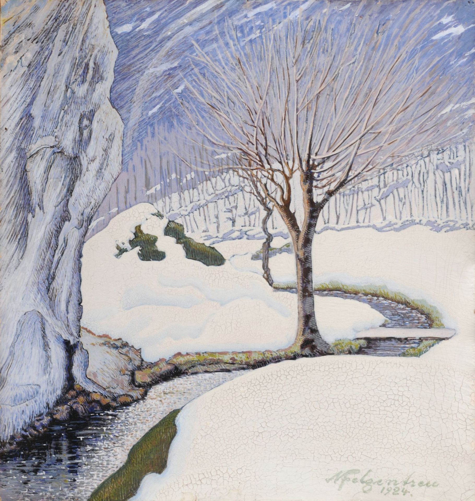 Max Felgentreu, Verschneiter Bachlauf. 1924.