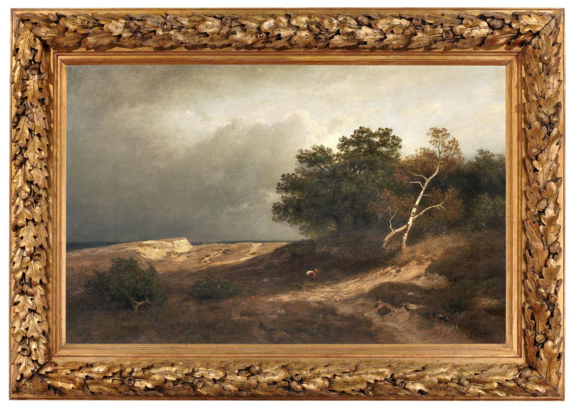 Heinrich Vosberg, Heidelandschaft mit Wanderer und aufziehendem Gewitter. 1877. - Image 3 of 3