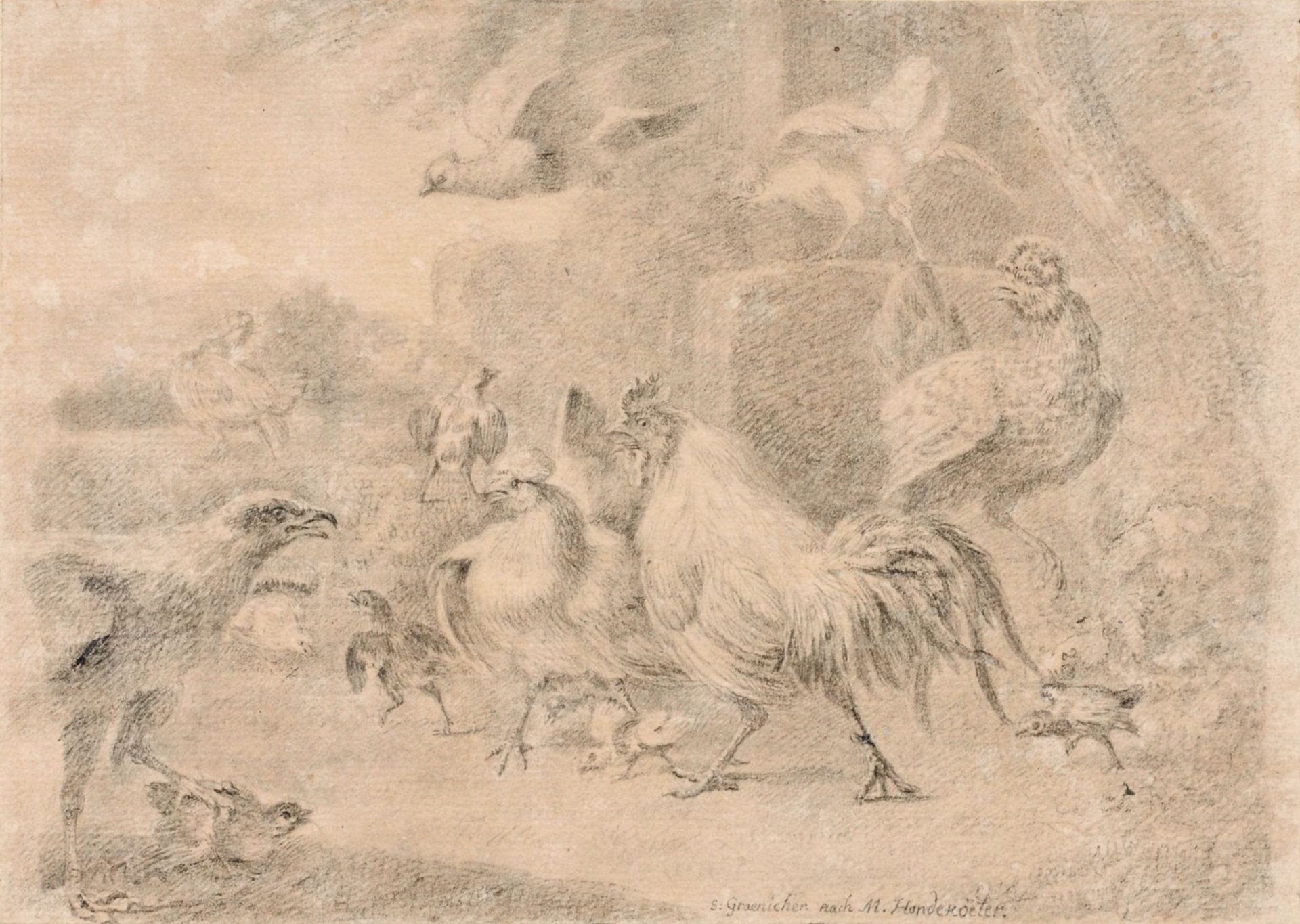 Samuel Gränicher, Reitergruppe / Beim Hufschmied / Raubvogel und Hühnergruppe. Um 1800. - Image 2 of 3