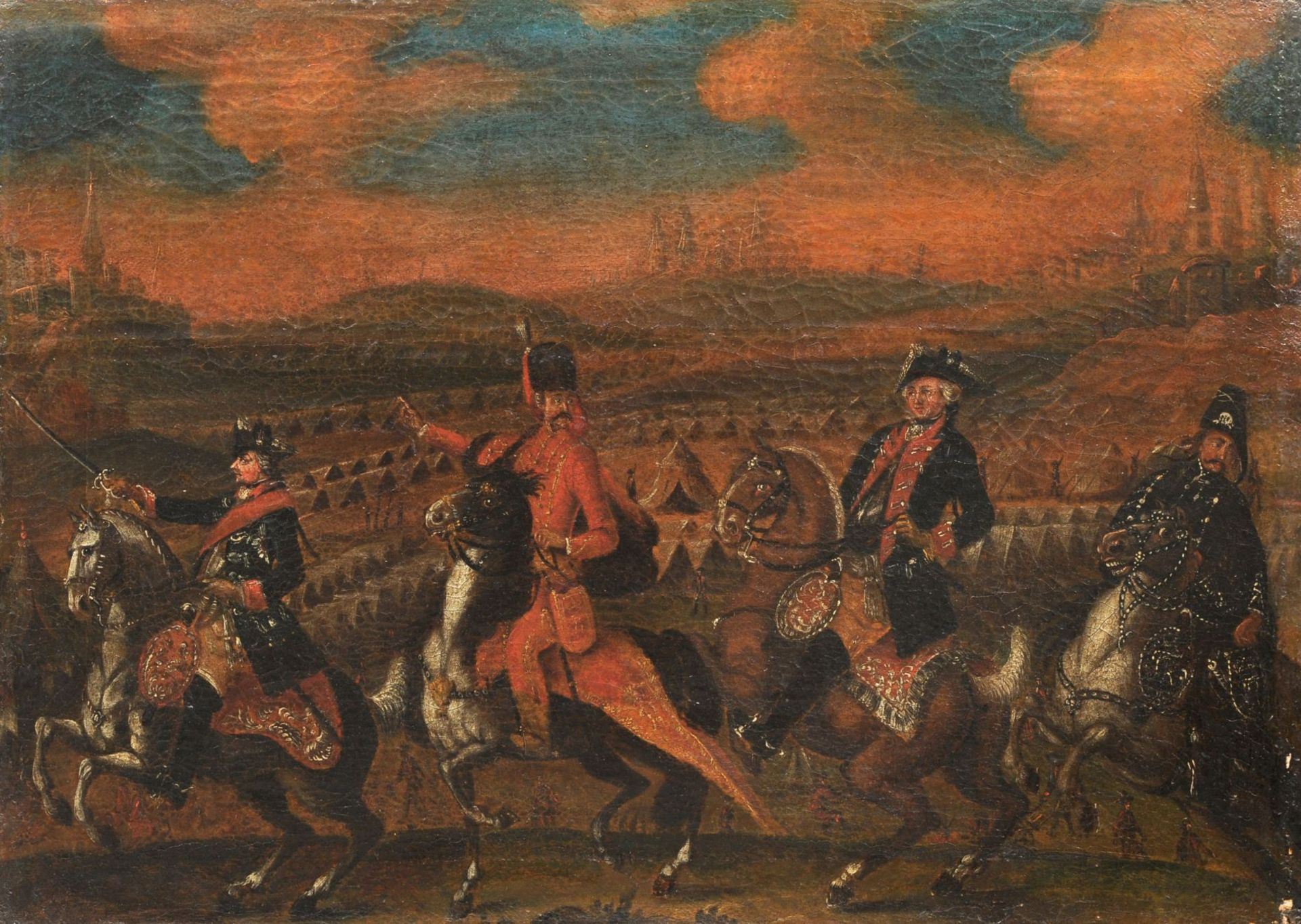 Deutscher Künstler, König Friedrich II. von Preußen in der Schlacht bei Kunersdorf im Siebenjäh...