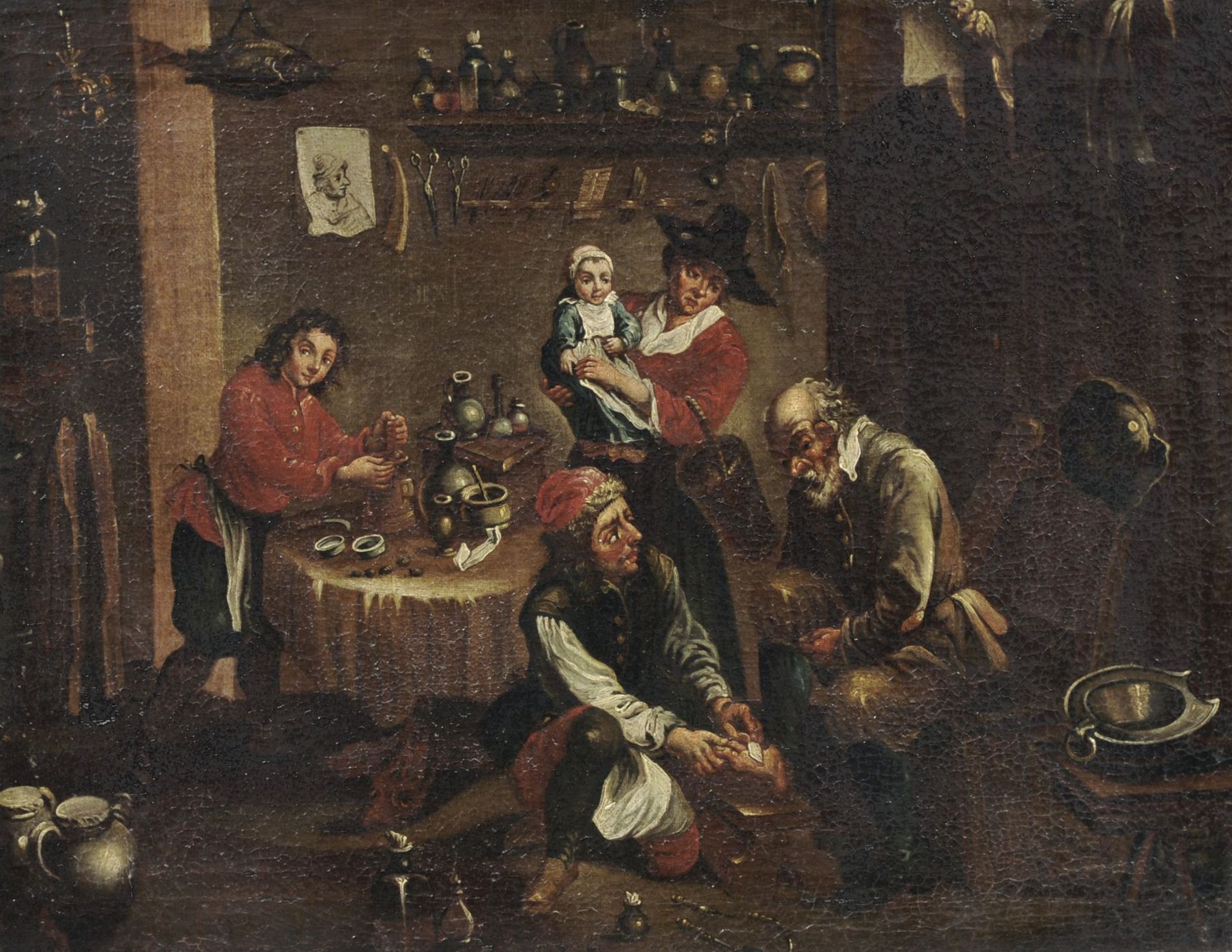 David Teniers d.J. (nach), Behandlung eines Fußkranken in einer Baderstube. Nach 1760.