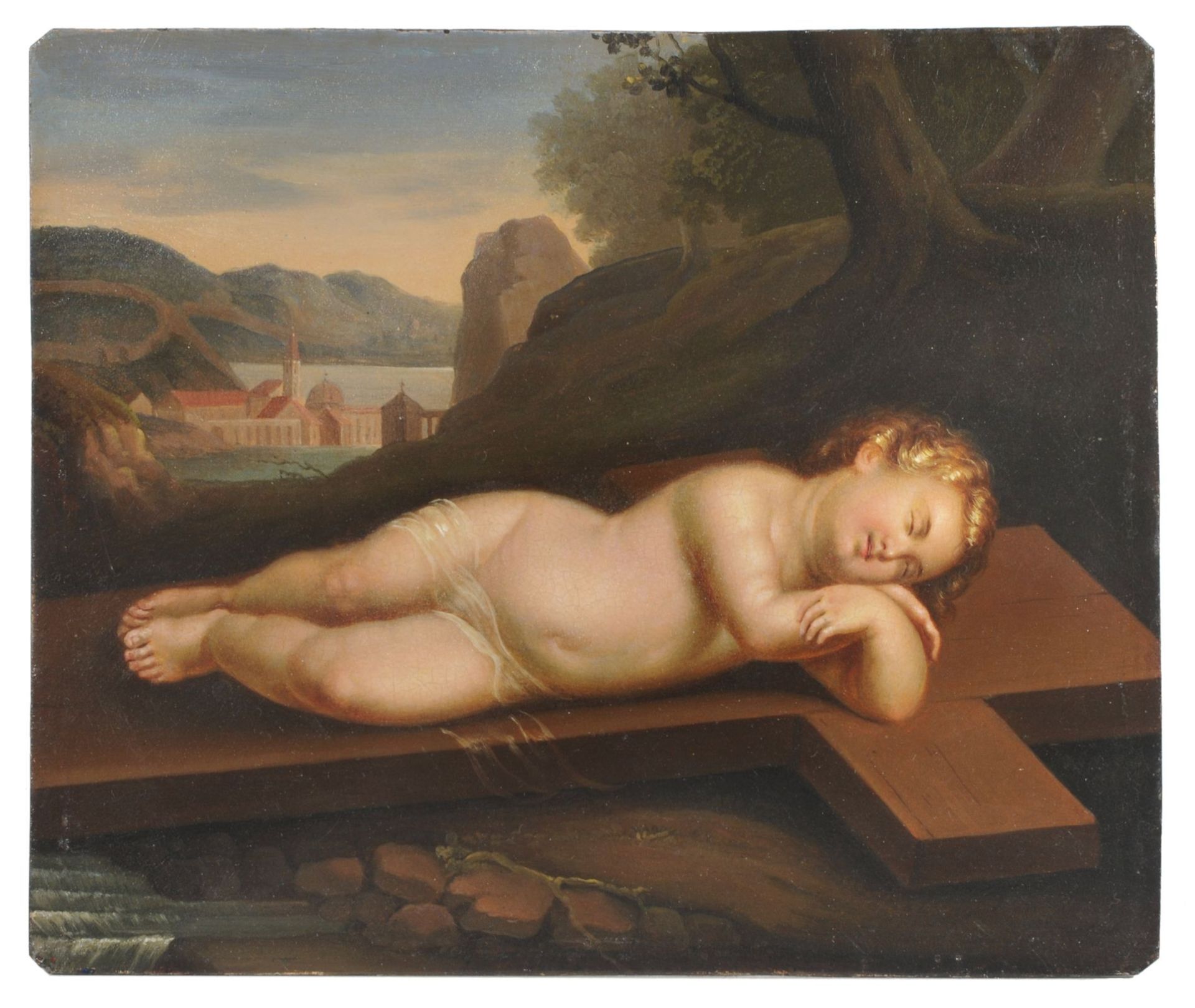 Cristofano Allori (nach), Das Christuskind schläft am Kreuze ("Gesù bambino addormentato sulla ...