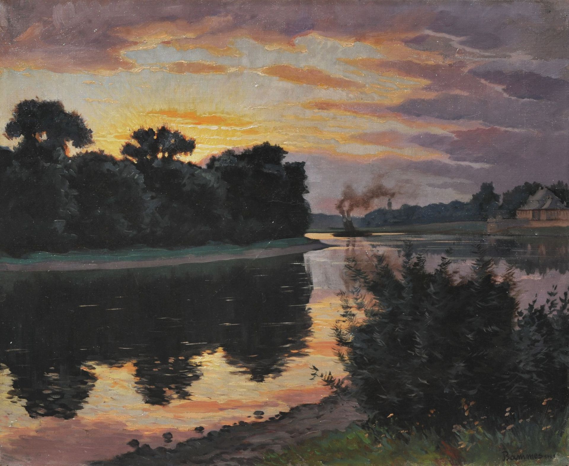 Martin Bammes, Die Elbe bei Pillnitz im Abendlicht. 1921.