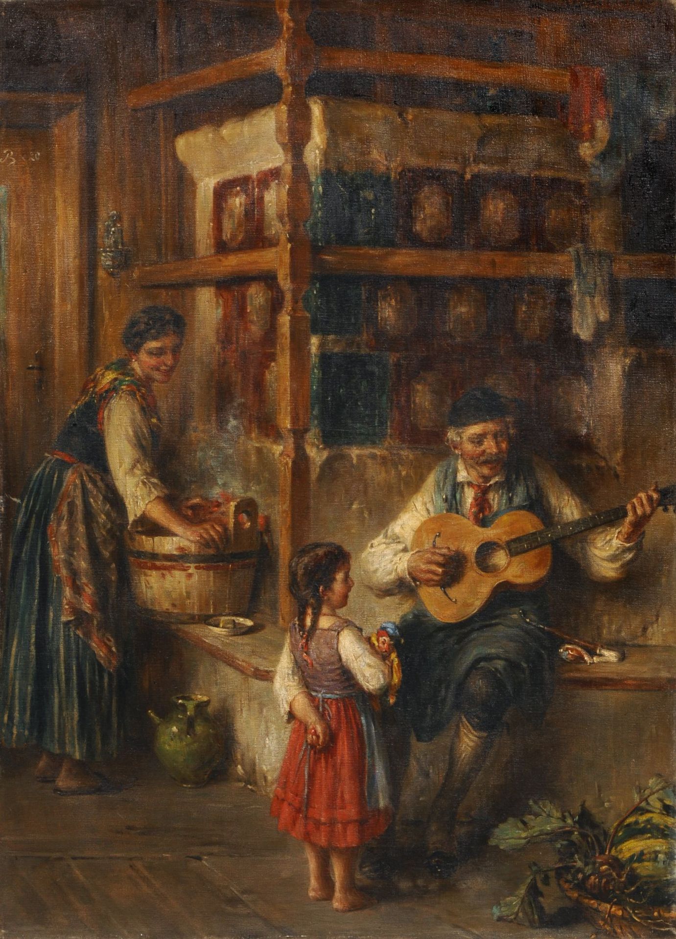 Richard Eisermann, Gitarrenständchen in der Bauernstube. 1880.