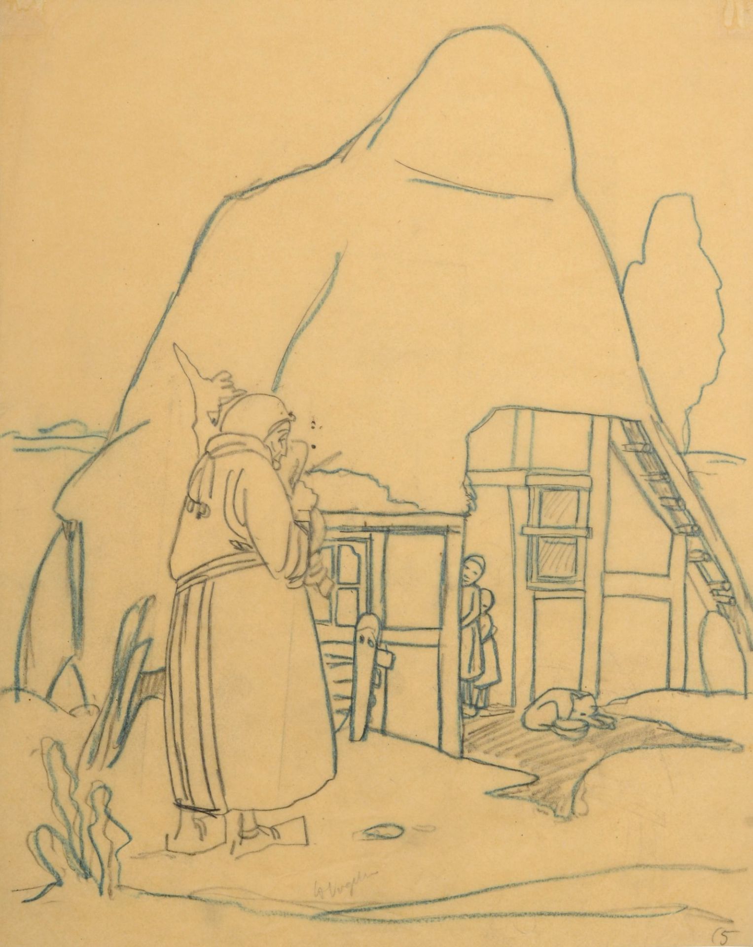 Heinrich Vogeler, Zwei Studienblätter zu "Weihnachten". Wohl 1912.