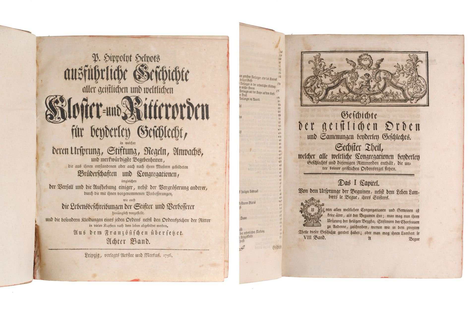 Pierre Hippolyt Hélyot "Ausführliche Geschichte Allergeistlichen und weltlichen Ritterorden". 1... - Image 17 of 18