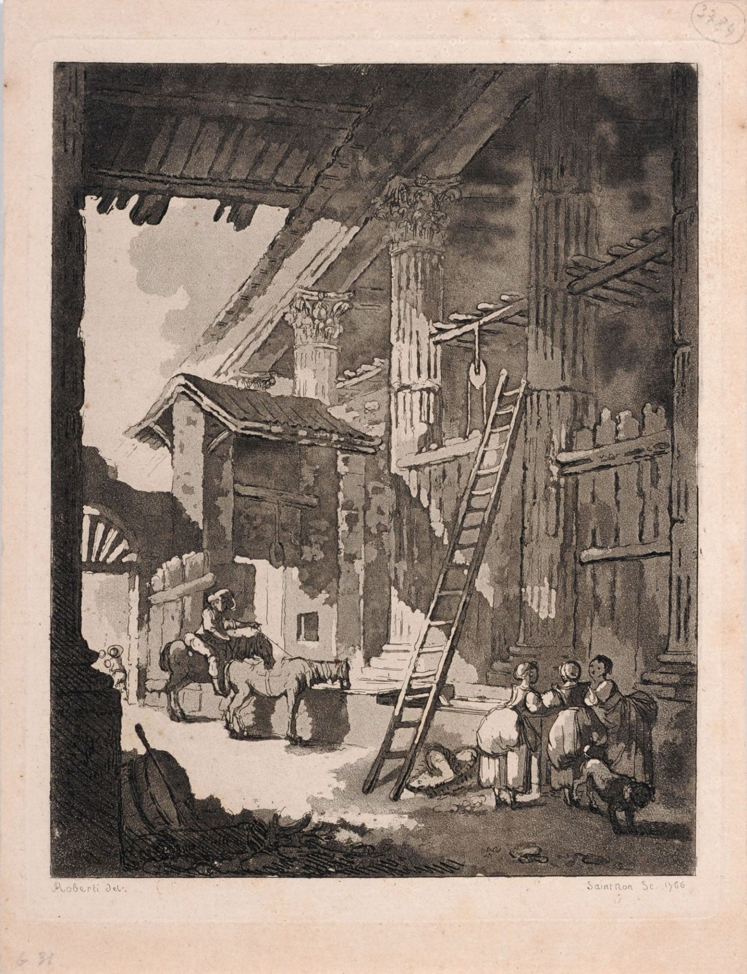 Jean Claude Richard de Saint-Non, Pferdetränke in einer Kirchenruine. 1776.