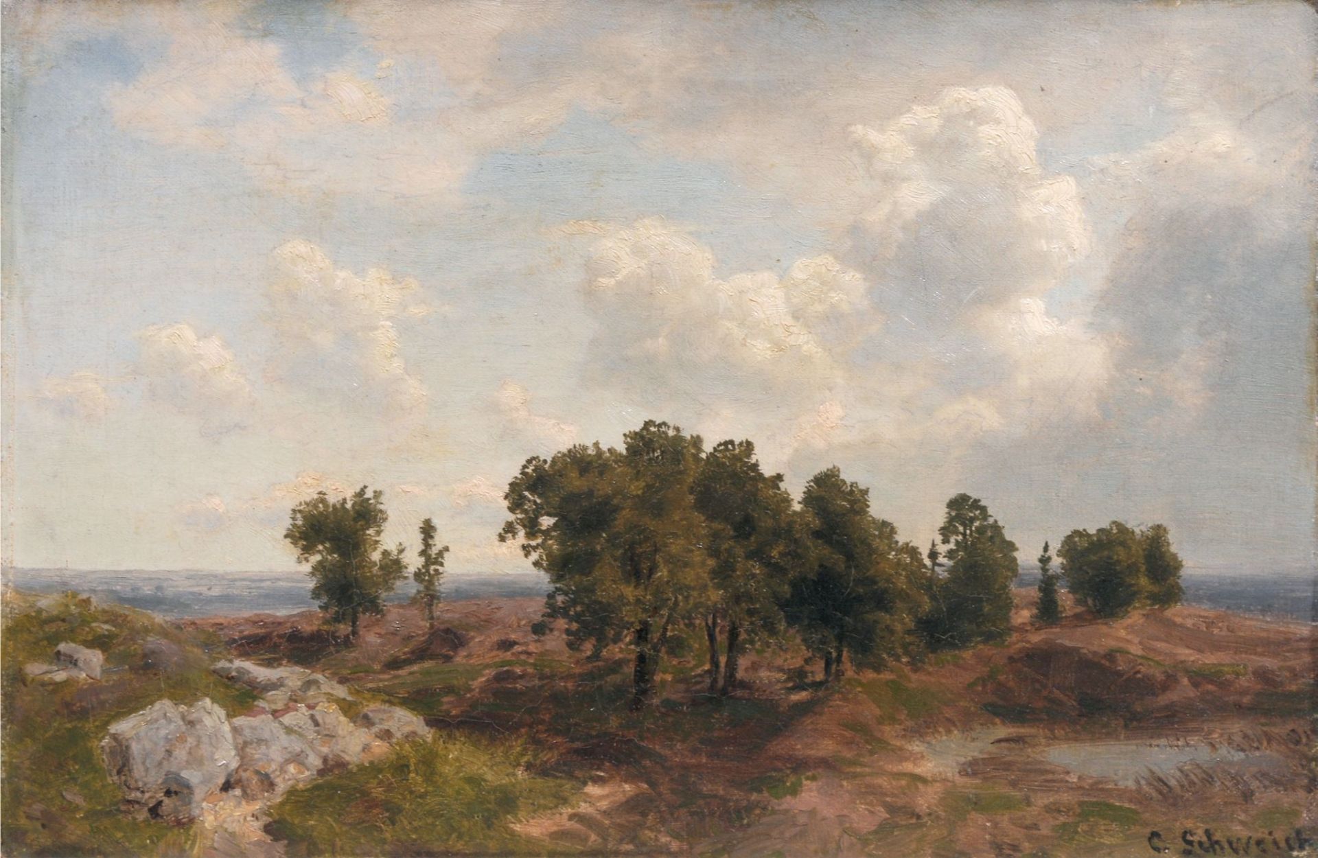 Carl Schweich, Weite Heidelandschaft. Wohl um 1880.