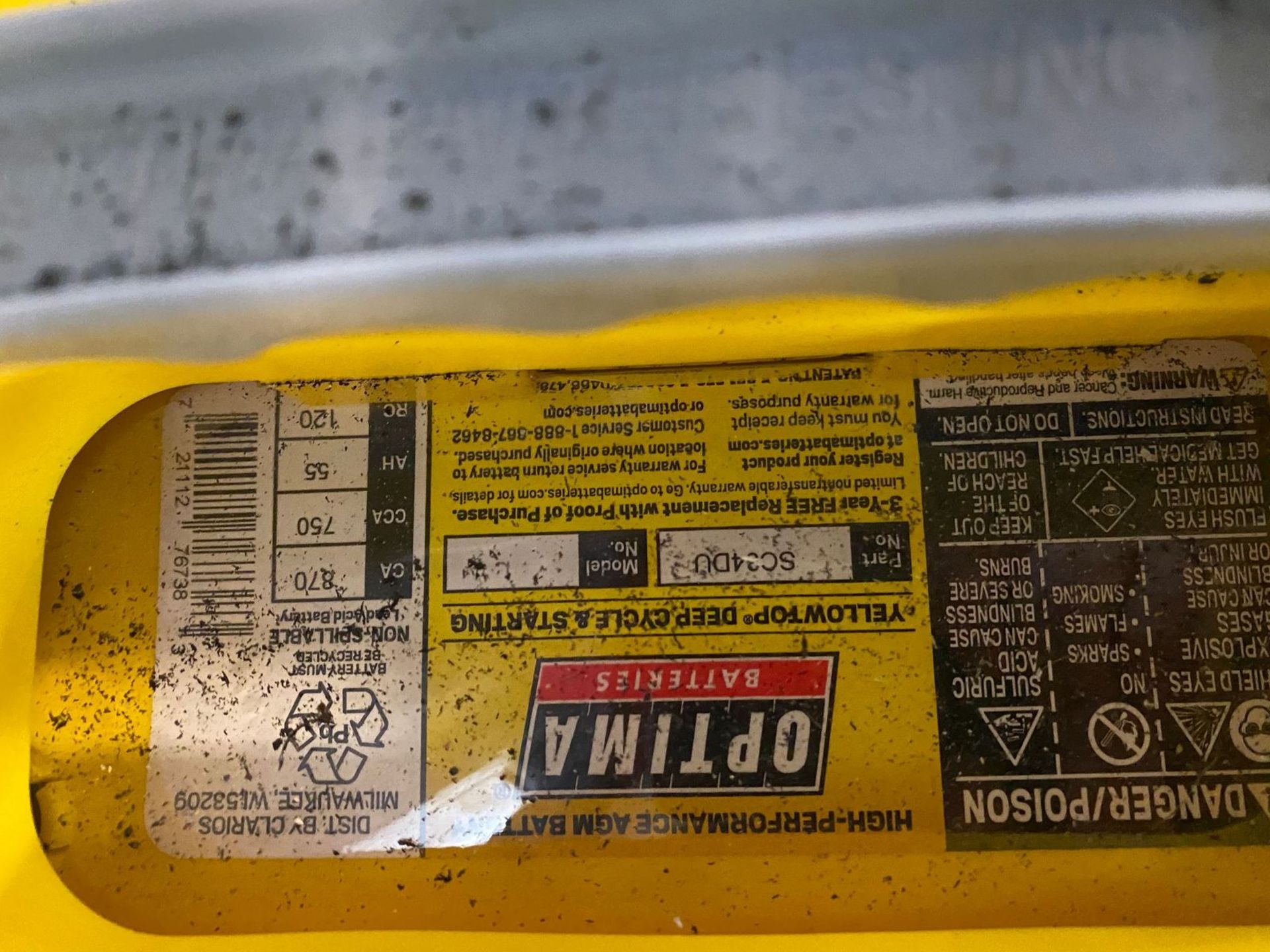 (4) Brand New Optima Yellow Batteries, Part No. SC34DU - Image 4 of 4