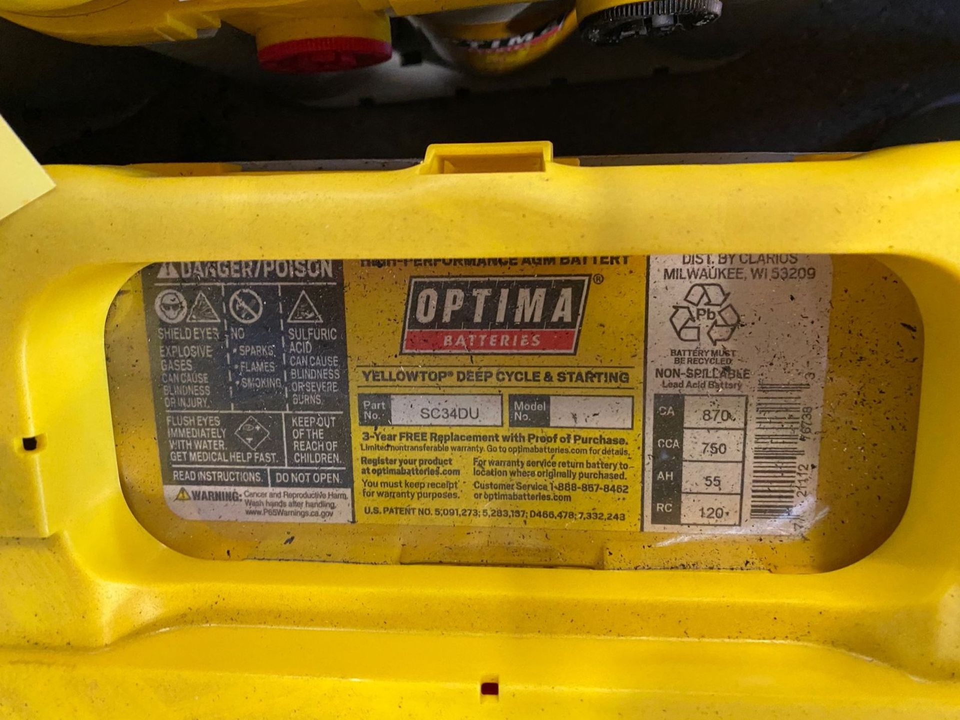 (4) Brand New Optima Yellow Batteries, Part No. SC34DU - Image 3 of 3