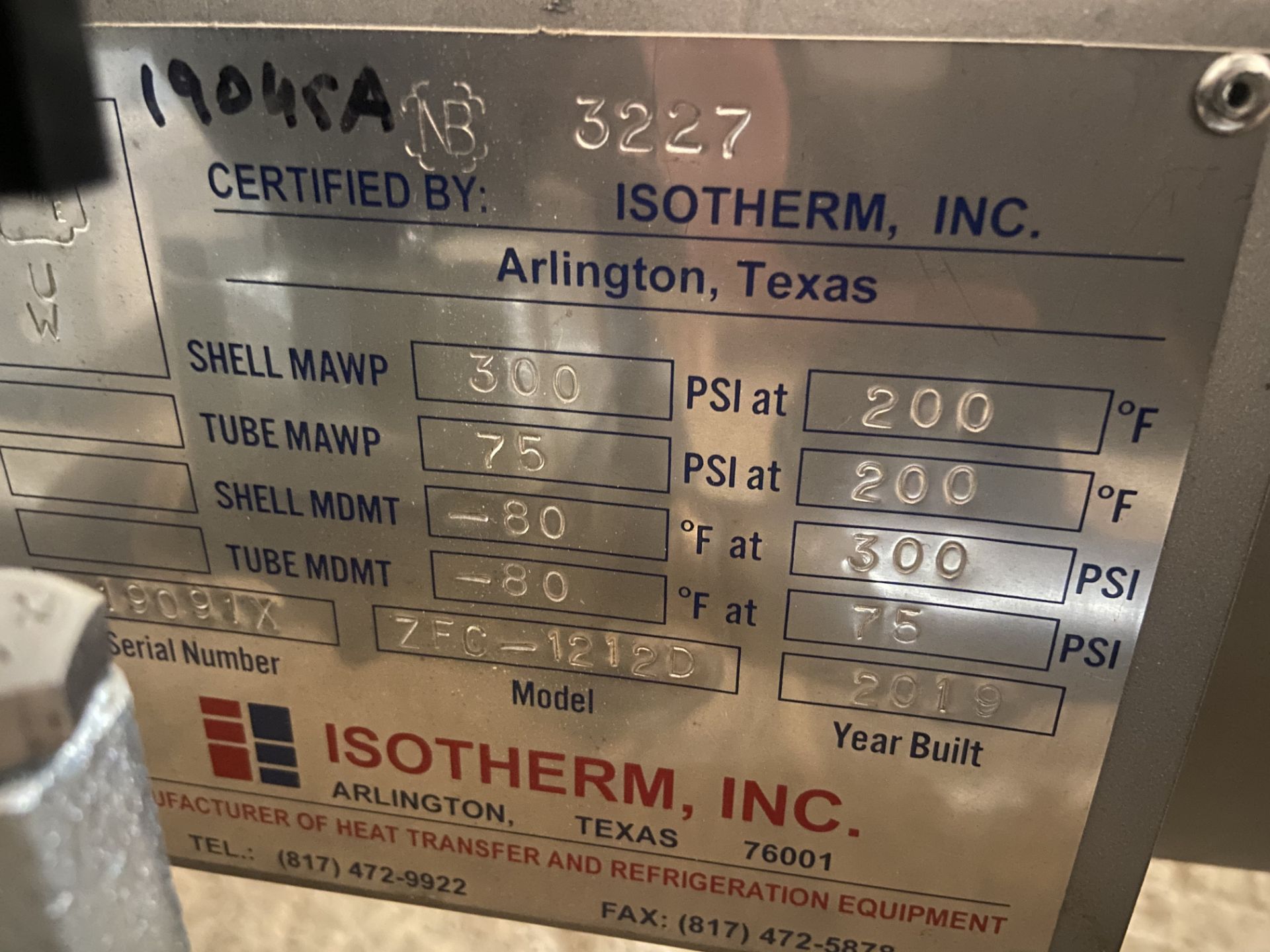 NEW Isotherm Heat Exchanger, Model# ZFC-1212D, Serial# 19091X, Year 2019, Rigging/ Loading Fee: $50 - Image 4 of 4