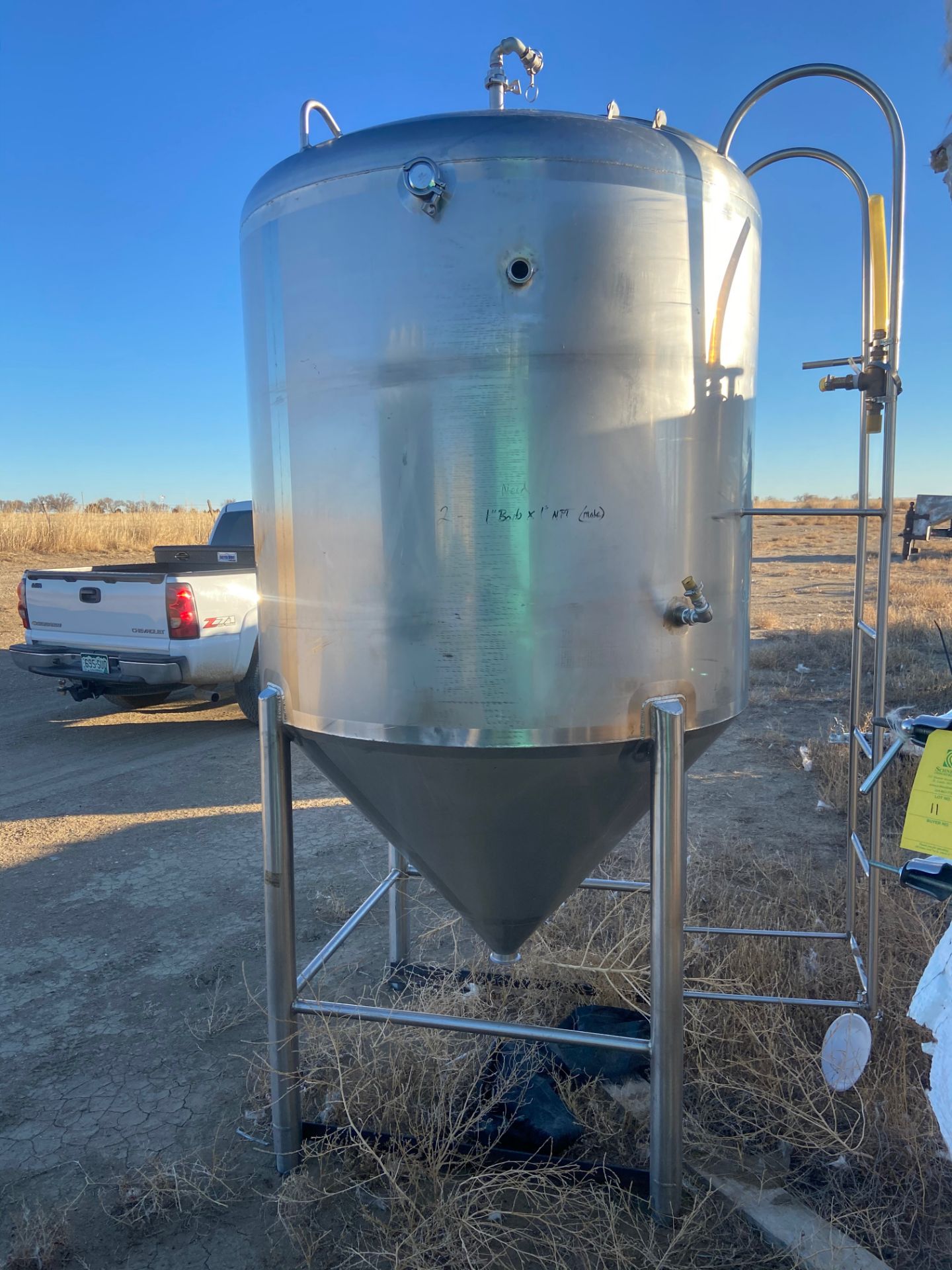 Walker Stainless Steel Conical Tank with ladder and manhole access, 500 Gal, Serial# 4410, Rigging/ - Image 3 of 5