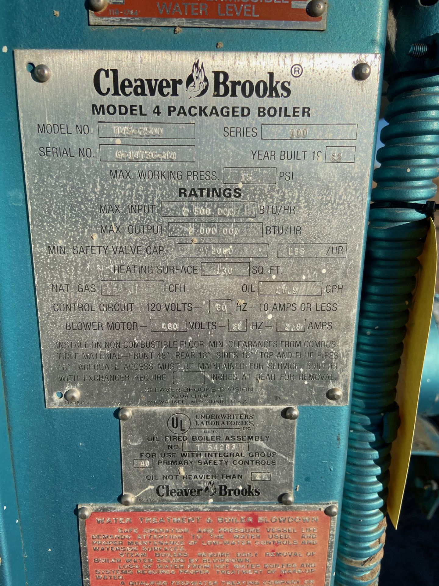 Cleaver Brooks Diesel Steam Boiler, Model# M4S-2500, Serial# G-14736-M4, Rigging/ Loading Fee: $20 - Image 2 of 5