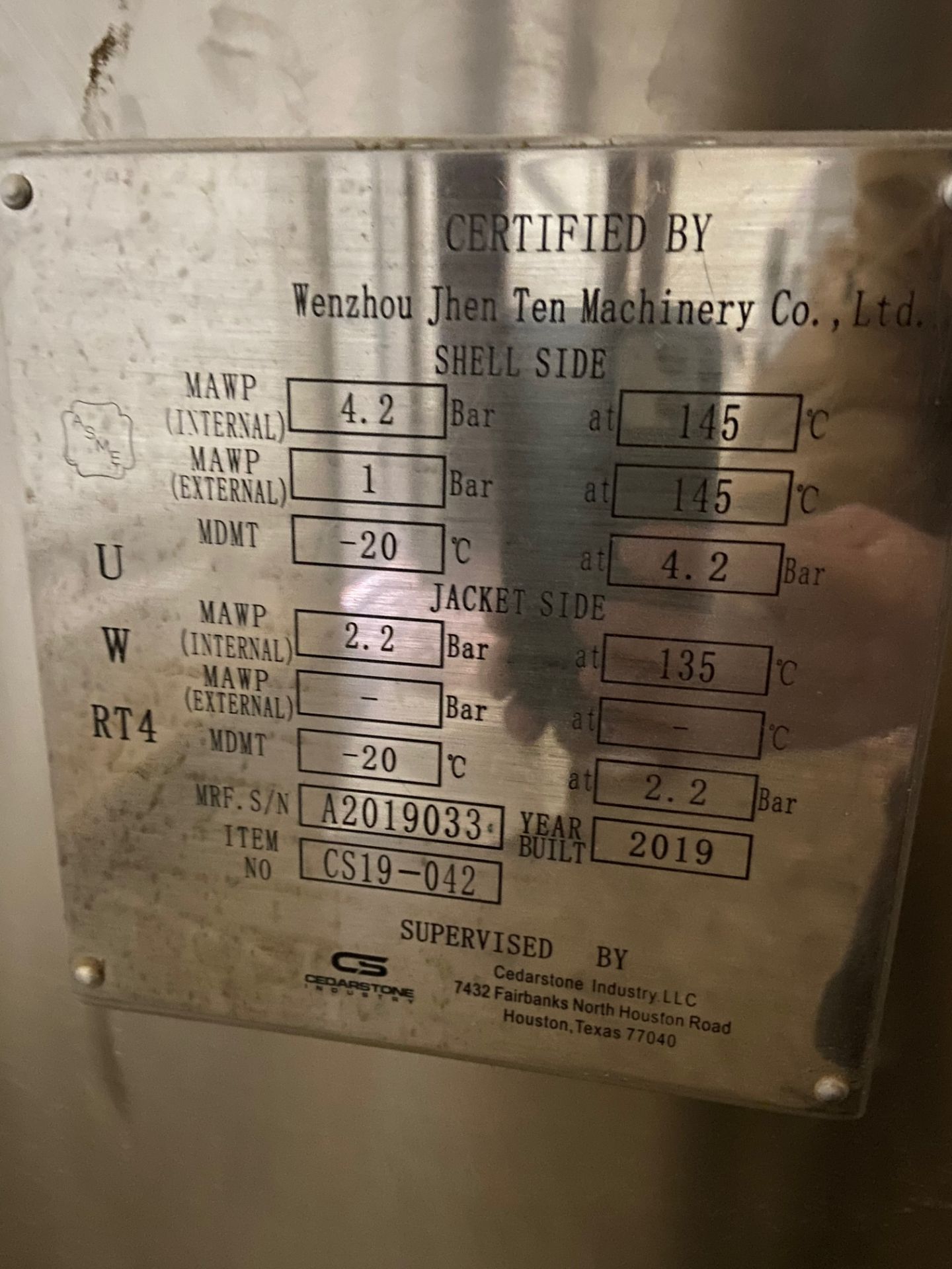 NEW Cedarstone 300L Reactor w/Explosion Proof Agitator/Motor , Serial# A2019033, Item# CS19-042, - Image 7 of 13