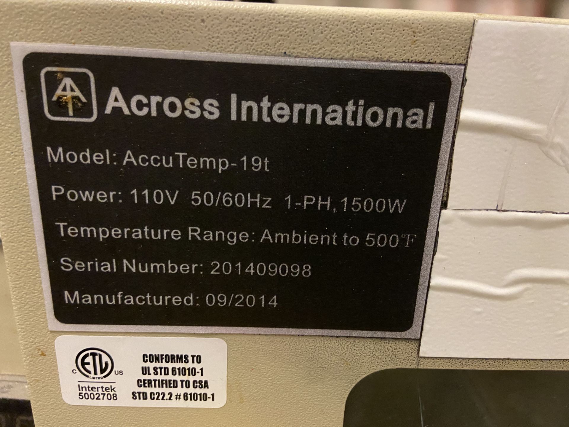 Across International Vacuum Oven, Model# AccuTemp-19t, Serial# 201409098, 110V, 50/60Hz, Single - Image 2 of 4