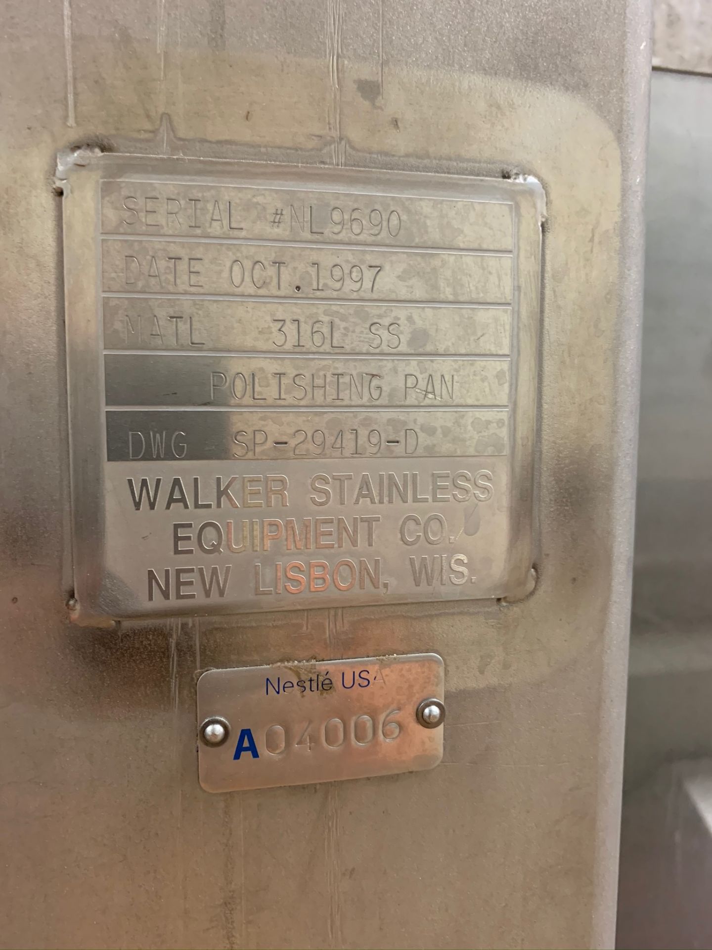 (Located in Burlington WI) Walker Stainless Continuous Polishing Pan S/N NL9690 316 L SS - Image 5 of 8