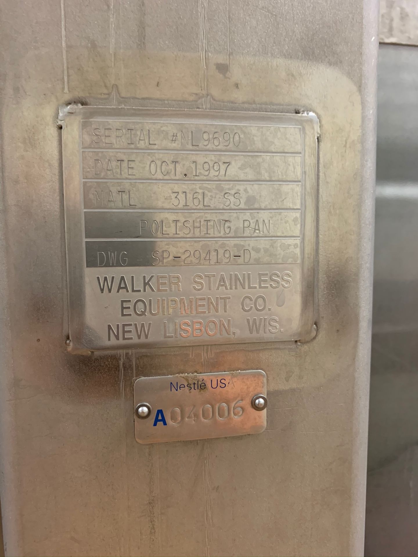 (Located in Burlington WI) Walker Stainless Continuous Polishing Pan S/N NL9690 316 L SS - Image 4 of 8