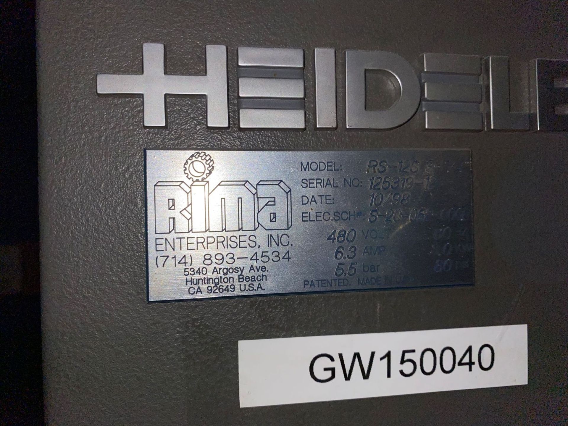 Rima Heidelberg Compensating Counter Stacker, Model #RS-12S, S/N #125319 - Image 3 of 4