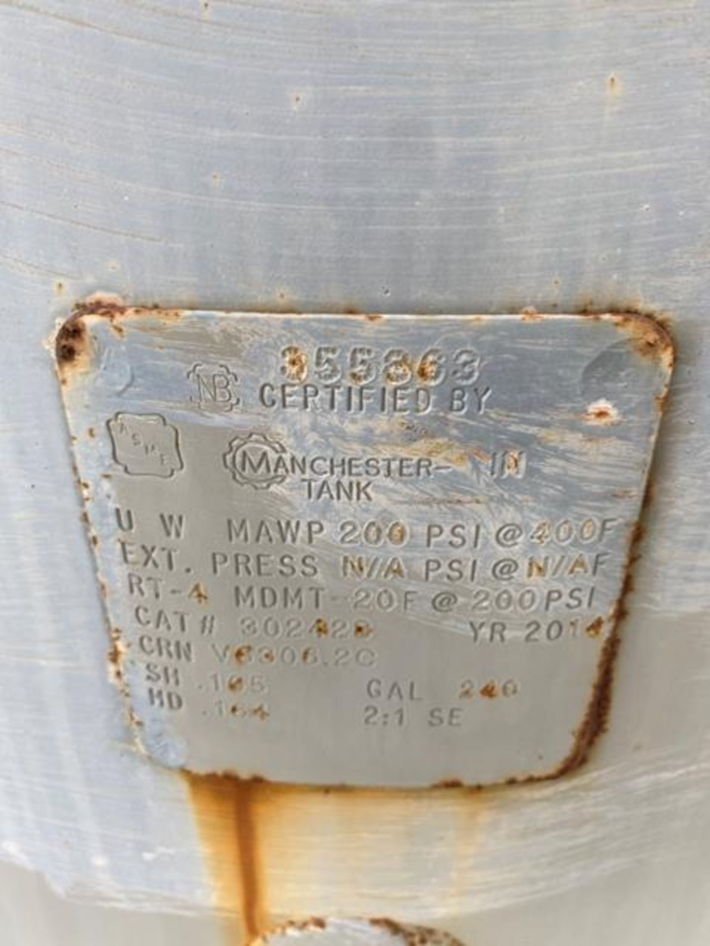 Manchester Air Compressor Tank, CAT #302420, MAWP 200 PSI @400F Rigging Price $300 - Image 3 of 3