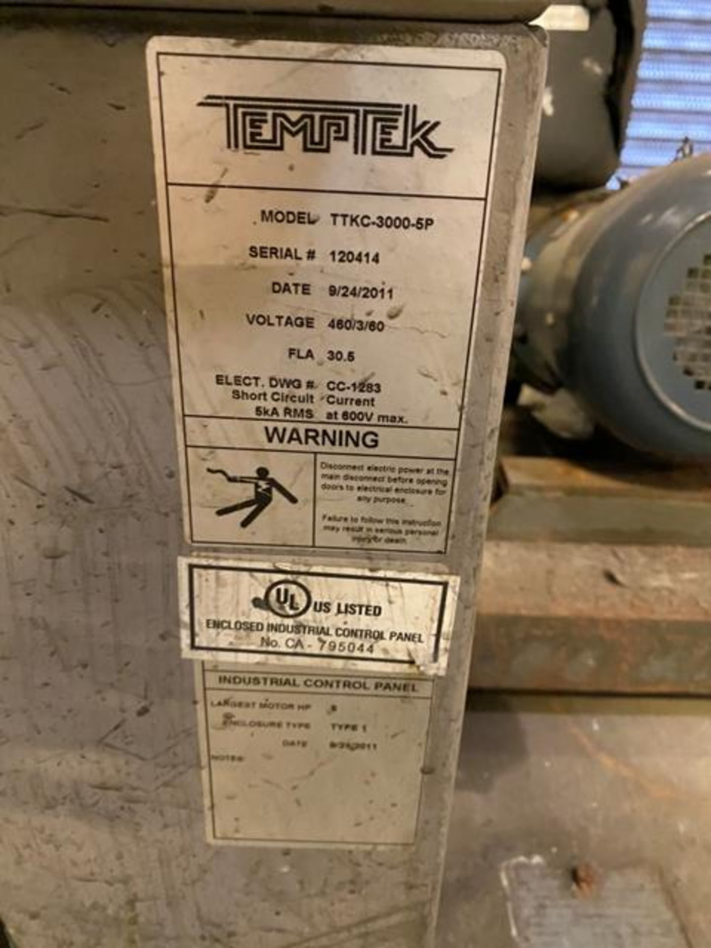 Temptek Chiller, Model #TTKC-3000-5P, S/N #120414, Date 2011 Rigging Price $75 - Image 2 of 3