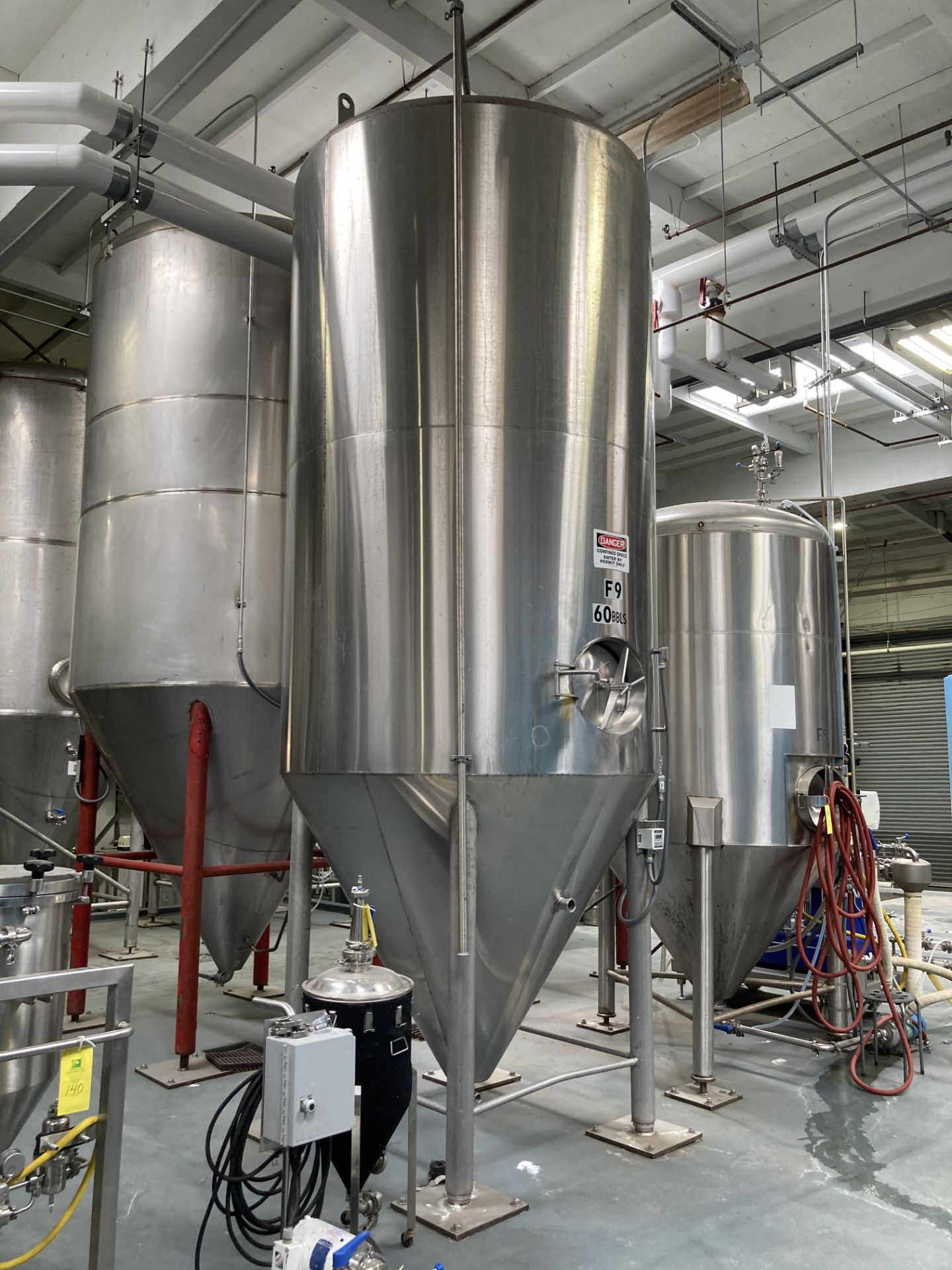 Stainless steel 60 bbl glycol jacketed insulated cone bottom fermentation tank, 72 in dia x 16 ft