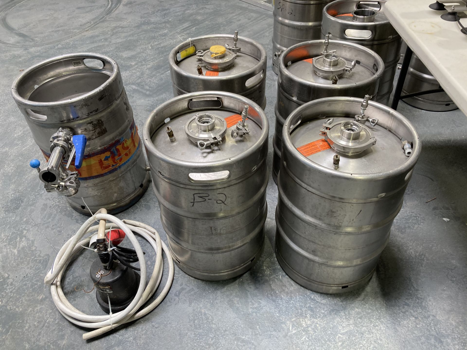 LOT OF 6, 5 Sankey retrofit 1/2 barrel kegs and 1 submergible pump Rigging fee of __$100__ to be - Image 2 of 3