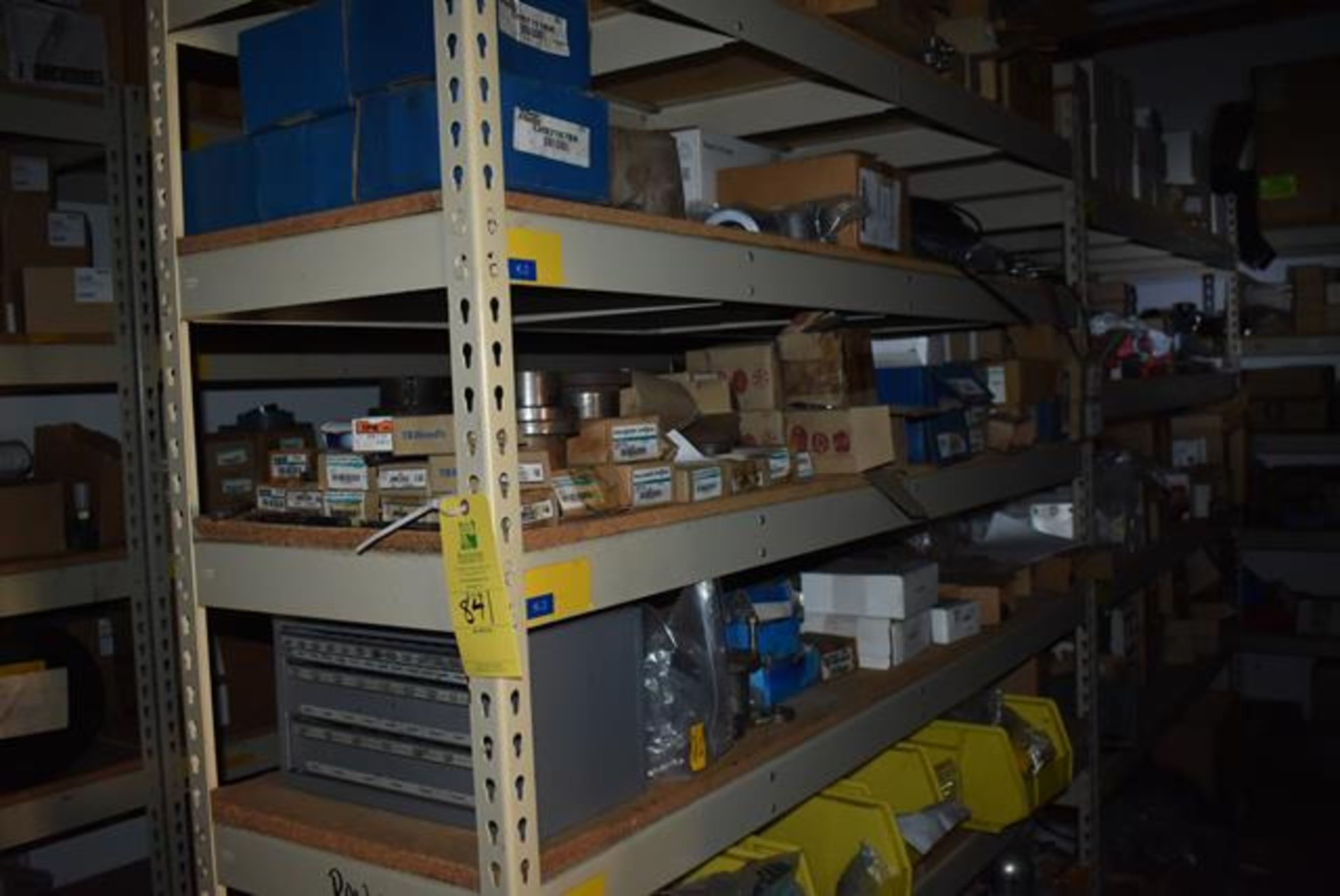 Stores Area Contents - (12) Shelf Sections, Bearings, Burner Parts, Eaton/Allen Bradley Electrical