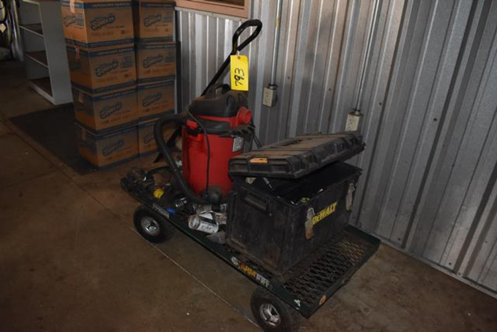 4-Wheel Cart and DeWalt Tool Box, Includes Shop Vac