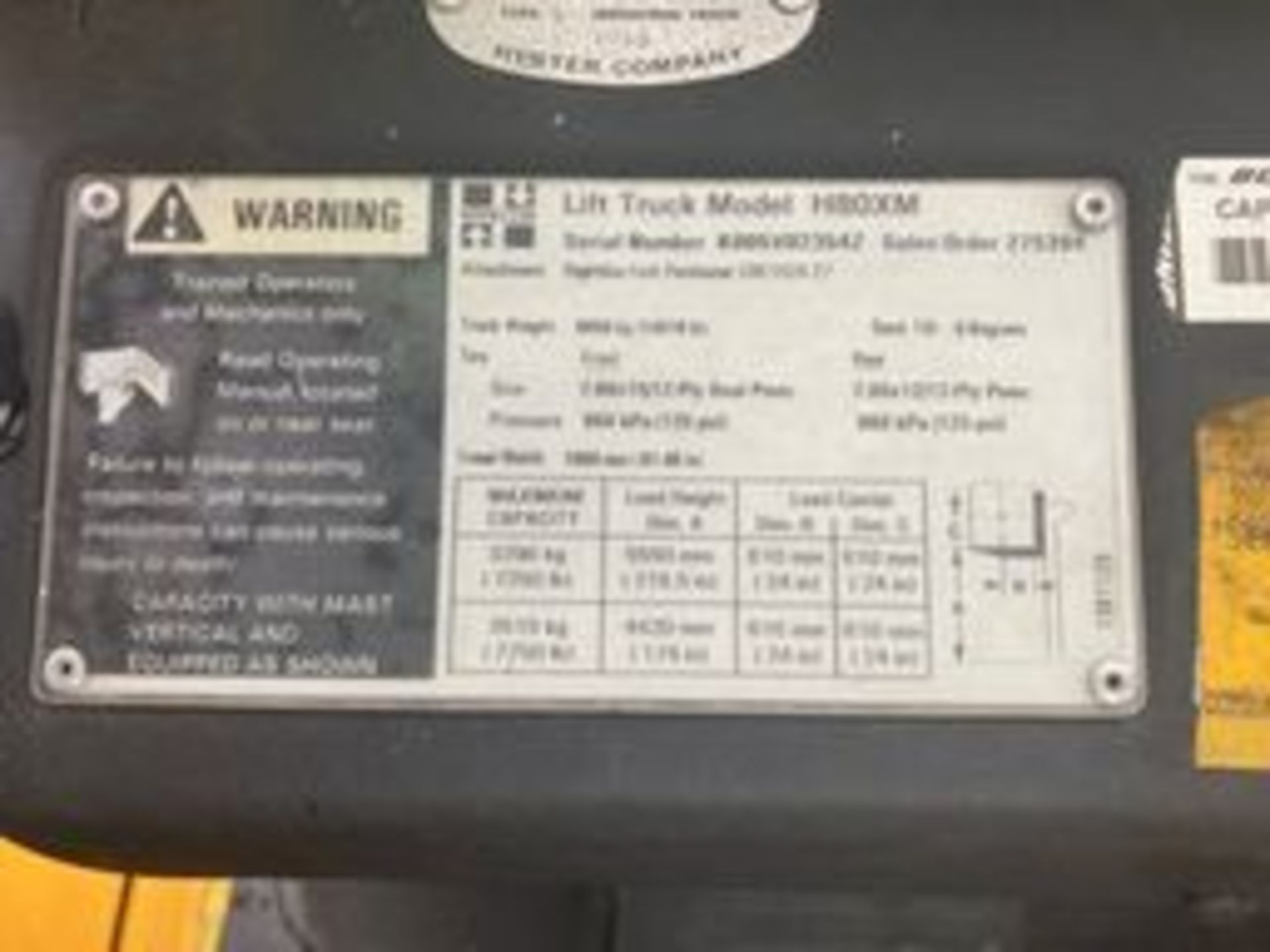 Hyster Lift Truck Model H80XM, S/N #K005V02354Z, Truck Weight = 14760 lbs Rigging Price: $100 - Image 5 of 6