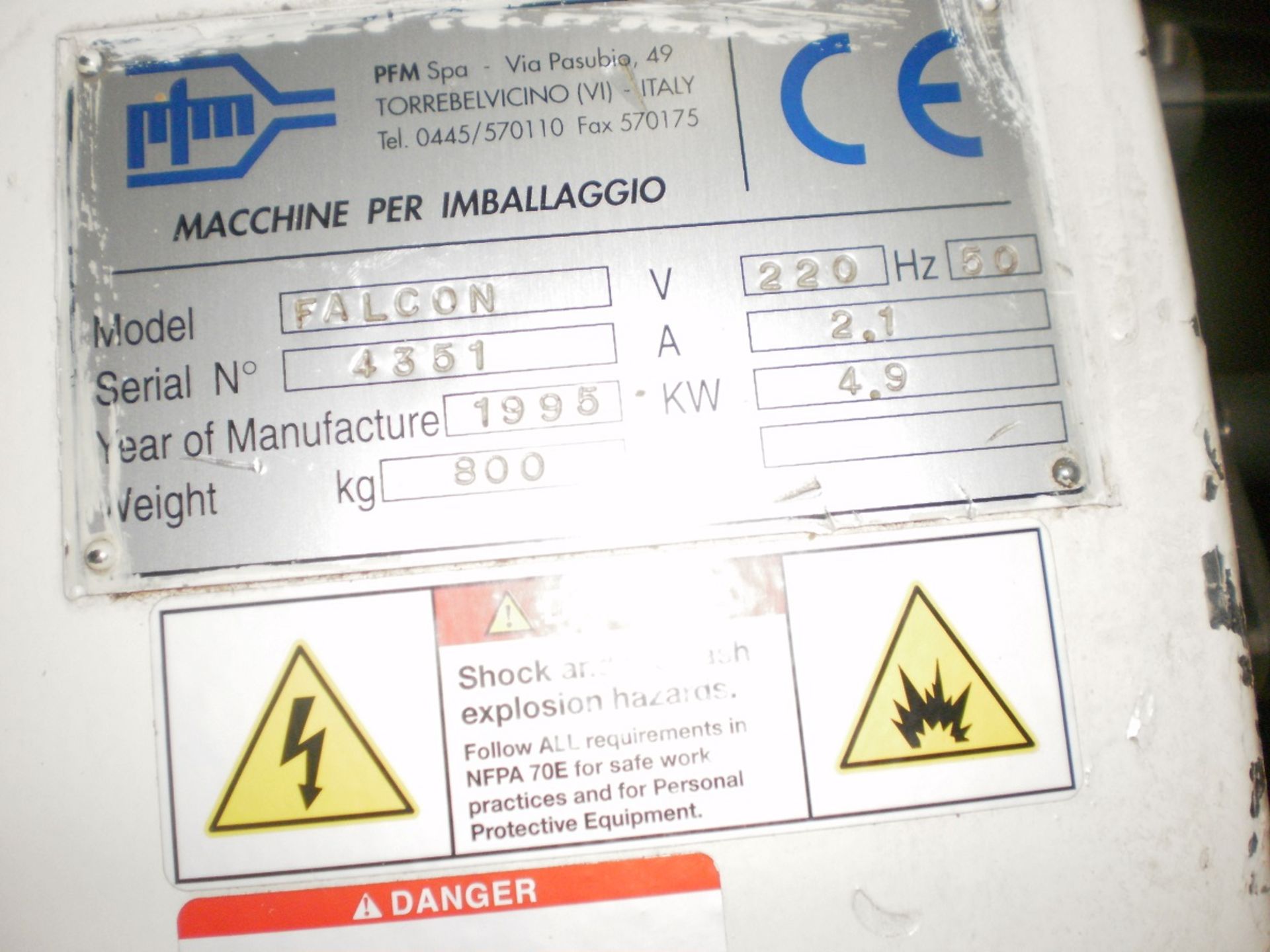 PFM Falcon Flow Wrapper, Serial #4351, 220v, 2.1amp., c/w Markem 9840 coder, in good condition, last - Image 4 of 7