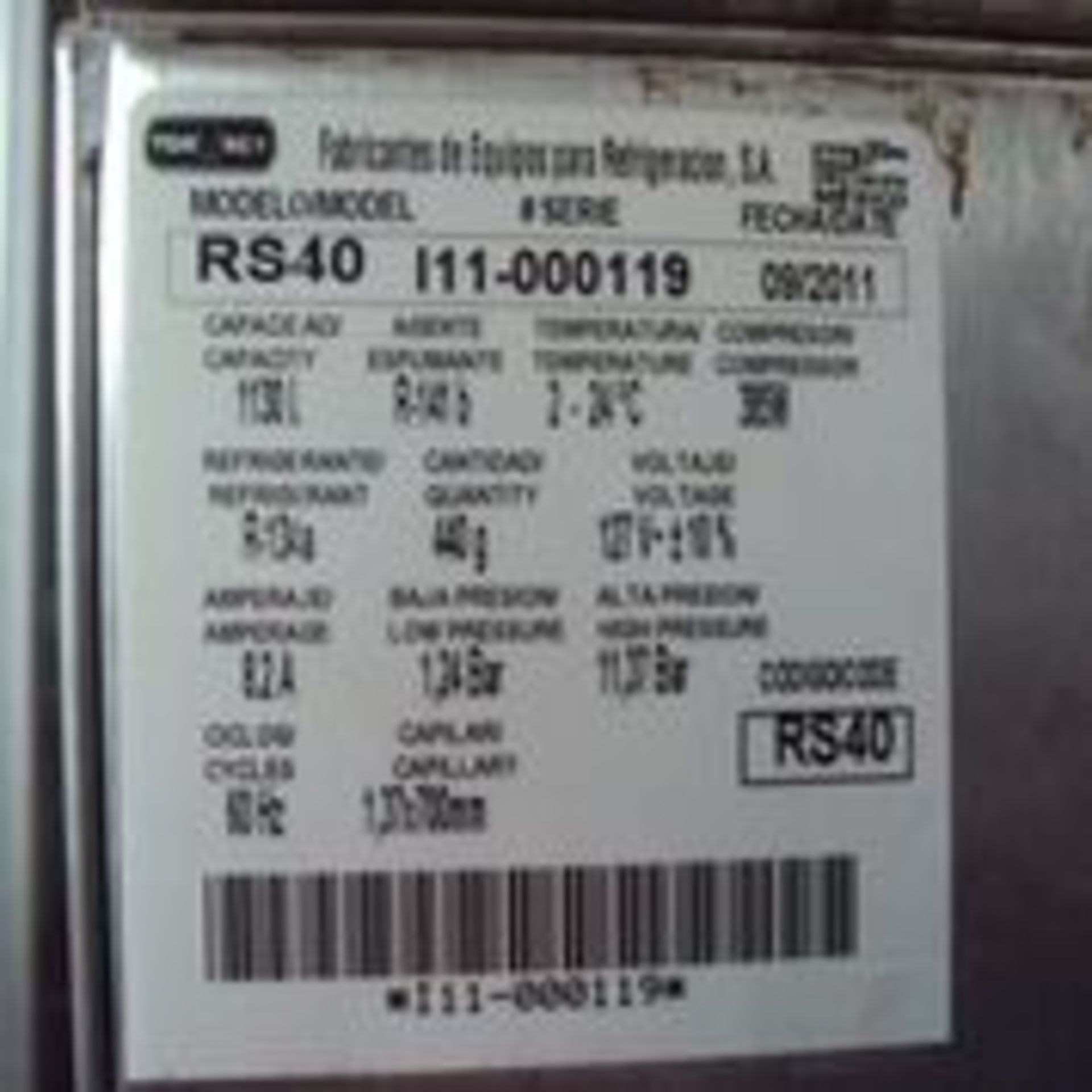 Tor Rey Refrigerator and Freezer, Model: CS 40, Serial: 11-000101 YOF: Sep/11, Capacity: 1312 L, - Image 7 of 7