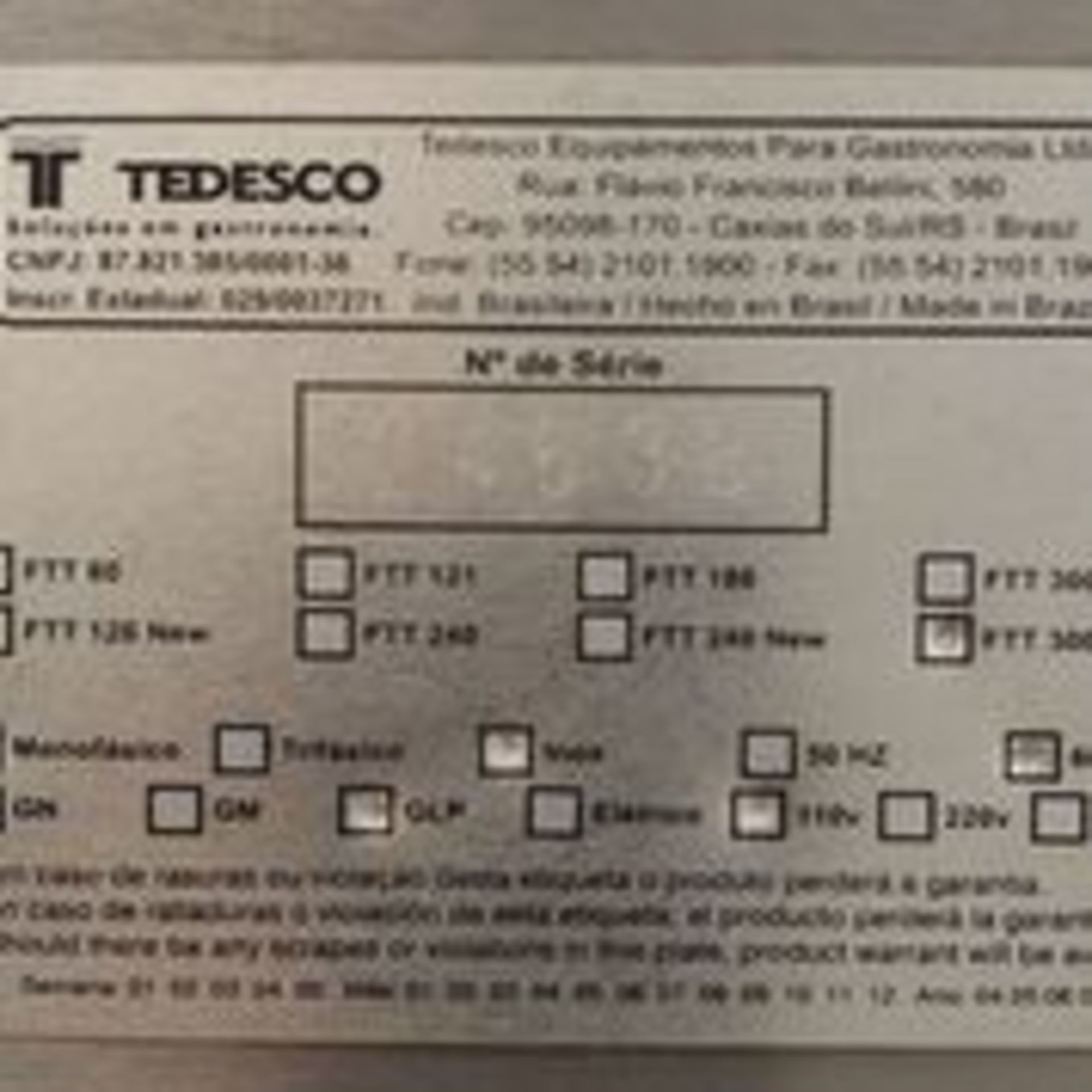 New Tedesco Covection oven, Model: FTT 300 NEW, Serial: 24638, Energy: 110V, 60Hz, 1ph, Material: - Image 7 of 7