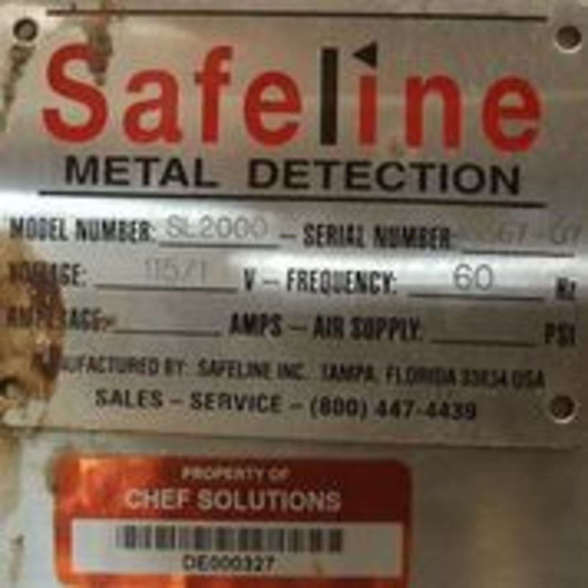 Safeline Metal Detector, Model: SL2000, Serial: 18867-07, Energy: 110V, 60Hz, 1ph - Image 3 of 3