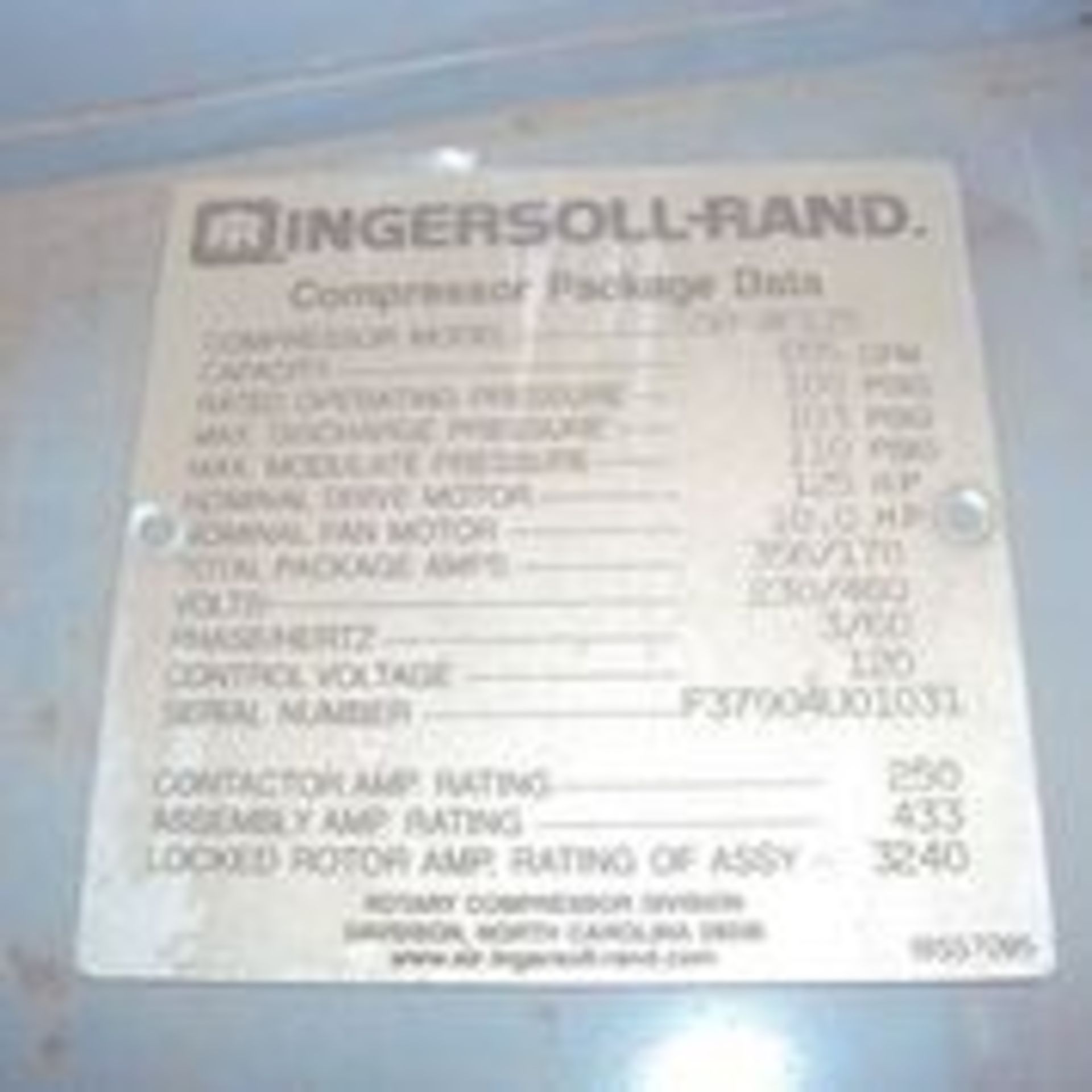 Ingersoll Rand Compressor, Model: SSR-XF125, Serial: F37904U01031 Capacity: 655CFM, Rated - Image 7 of 7