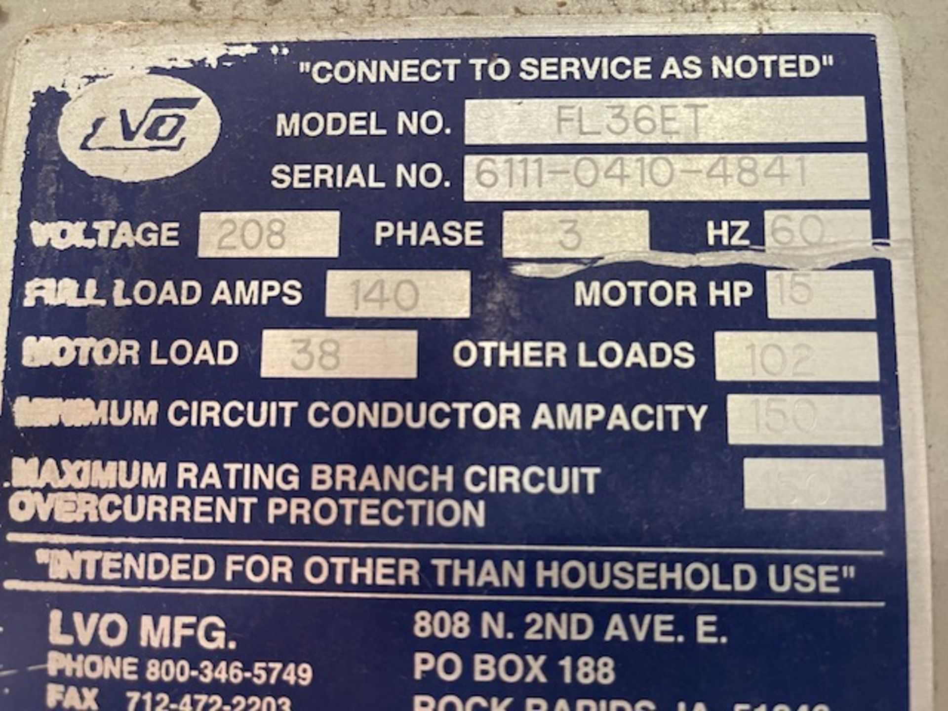 LVO Washer, 220 Volt, Model FL36ET, Serial #6111-0410-4841 Rigging/Loading Fee $50 - Image 2 of 3