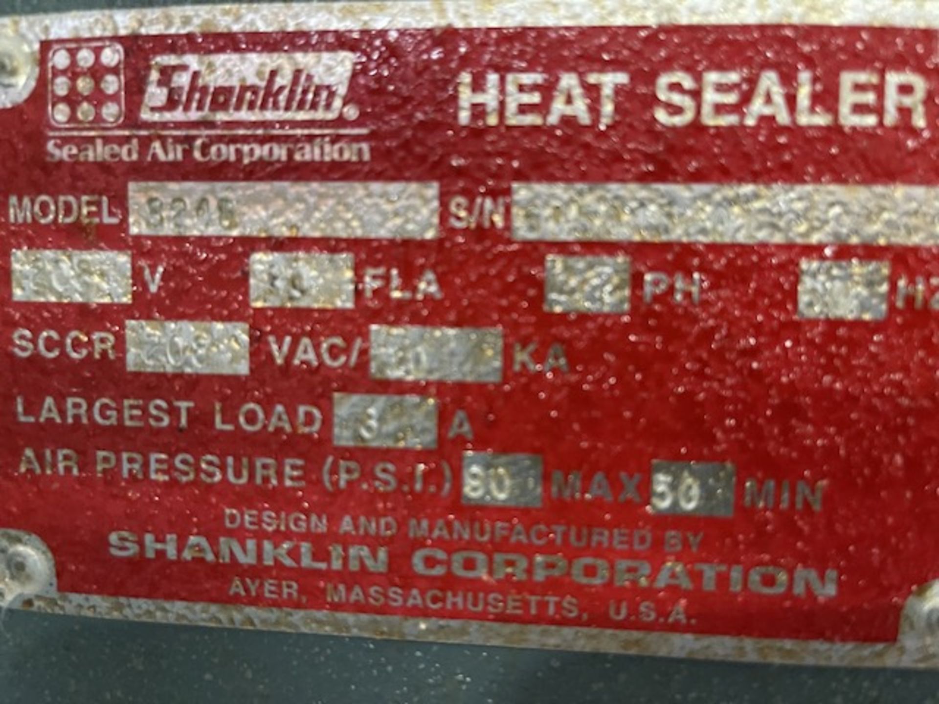 Shanklin Heat Sealer, 20" Wide Belt, 208 Volts, Portable Unit, Model #S24B, Serial #S15045-01 Riggin - Image 3 of 3