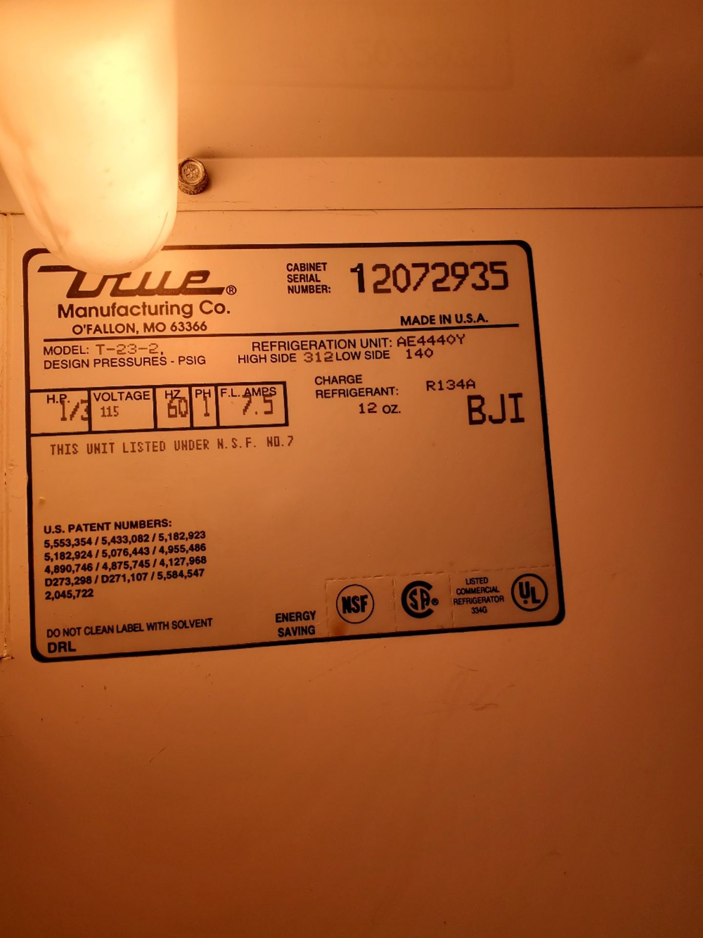 True refrigerator Split single door Model T-23-2 Serial# - 12072935 115 volts 1/3 hp 7.5 amps *** - Image 5 of 6