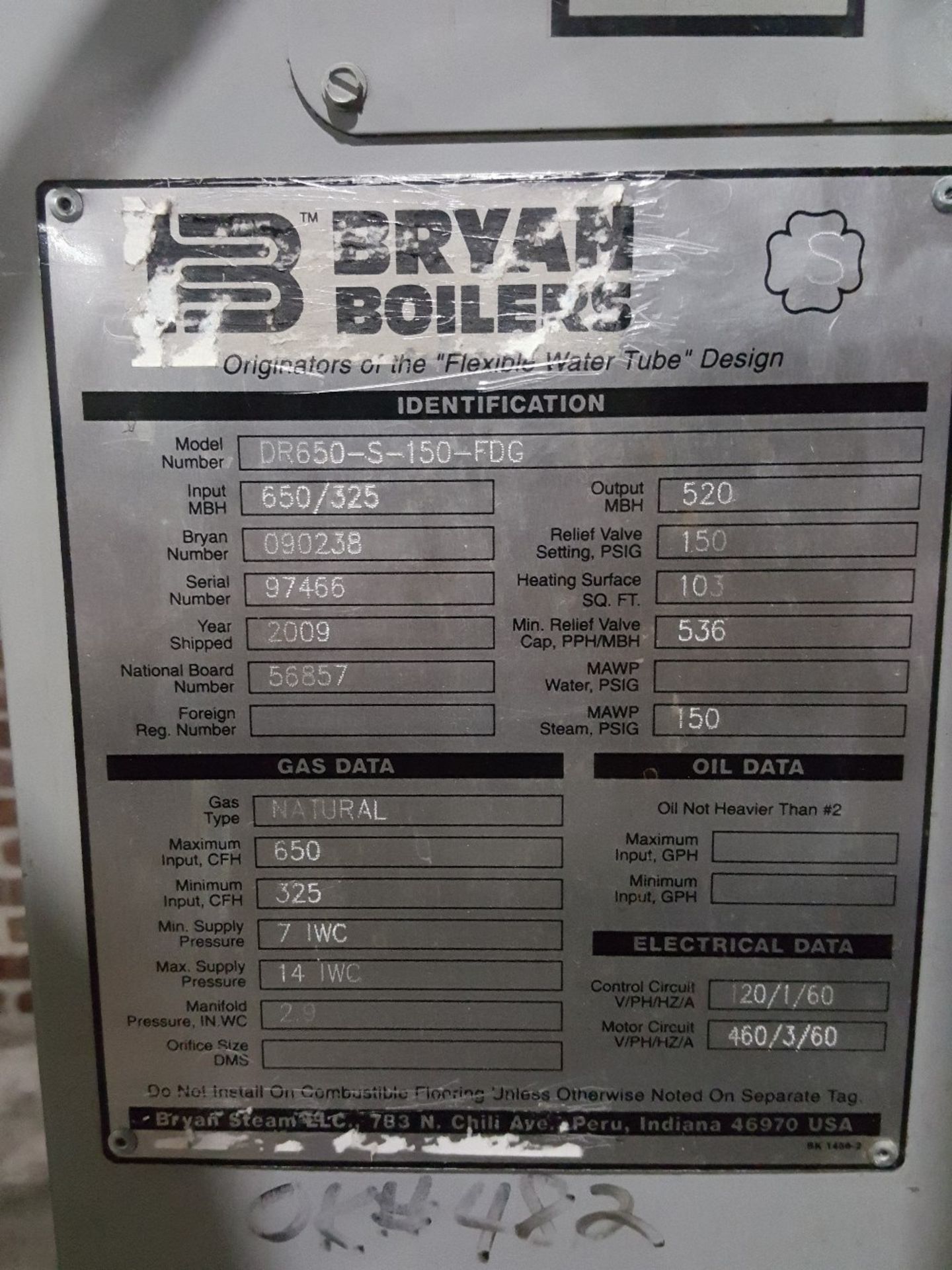 Used byron boiler Model DR650-S150-FDG 15 HP rated650/325 imput MBH 520 output MBH unit has 103 - Image 4 of 9