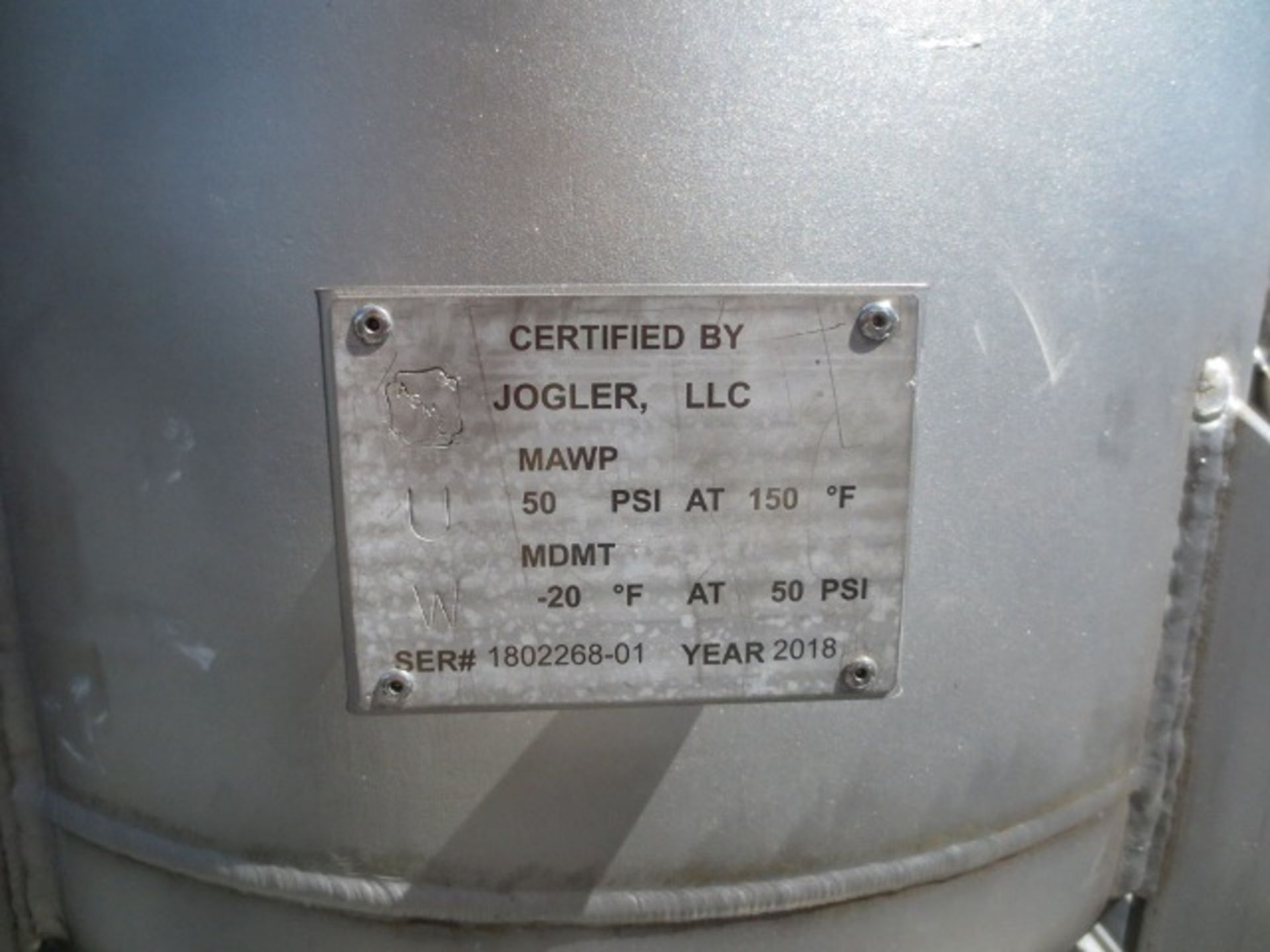 Used as Process Building Vent Condenser. Jogler, LLC. SN 1802268-01. MAWP 50 psi at 150F. MDMT - - Image 3 of 8