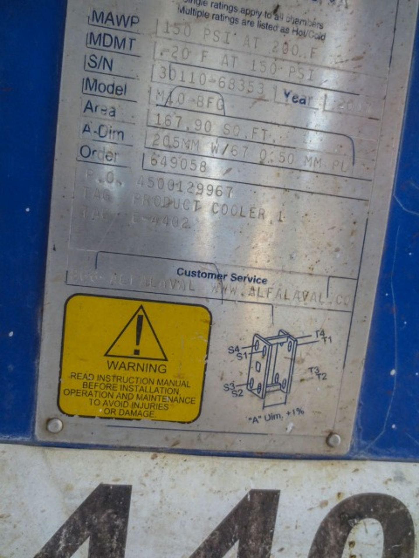 Alfa Laval plate heat exchanger Model M10-BFG. Has 67 plates 0.5mm for 16 Rigging/Loading Fee: $650 - Image 5 of 6